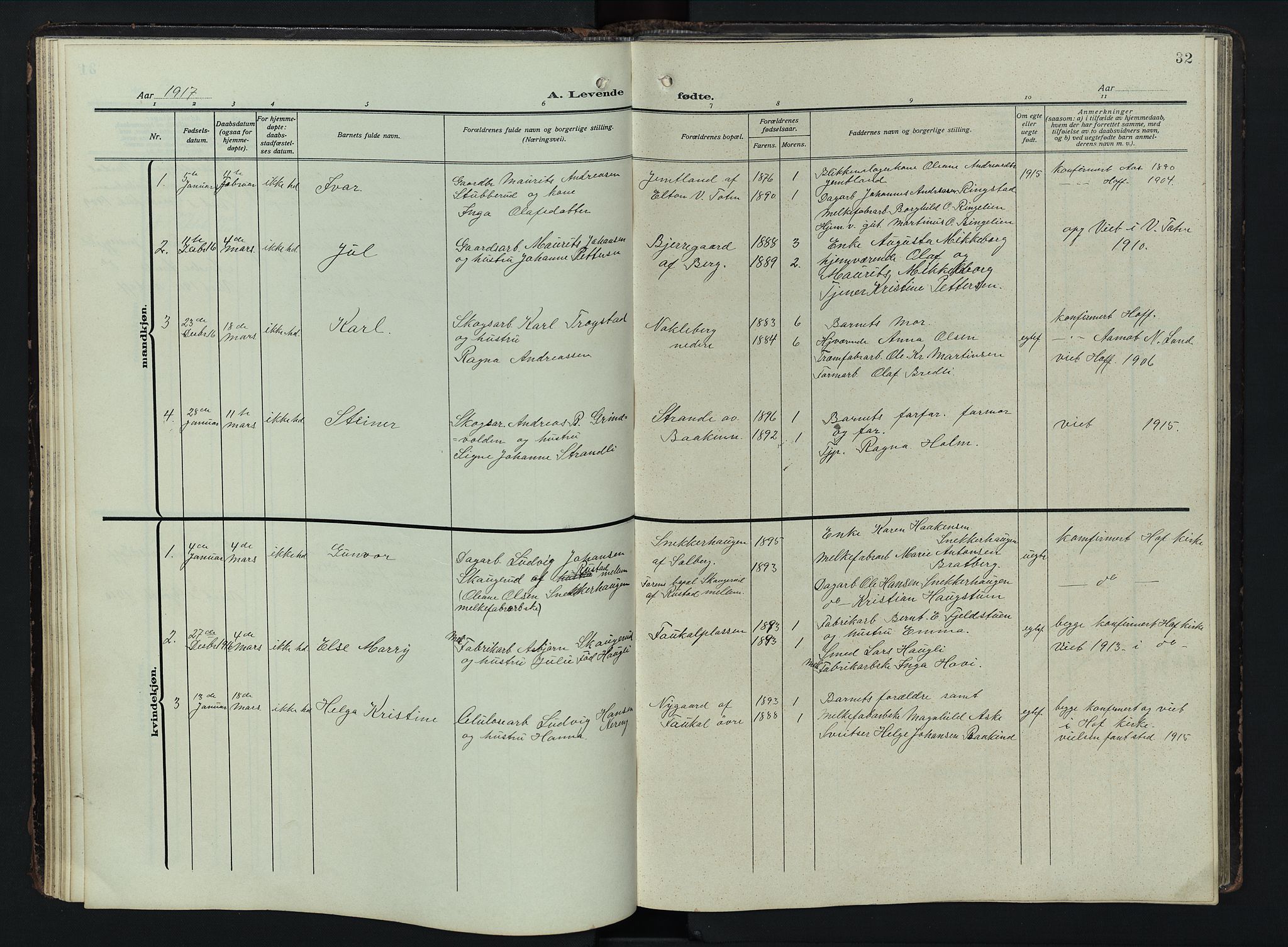 Østre Toten prestekontor, AV/SAH-PREST-104/H/Ha/Hab/L0009: Parish register (copy) no. 9, 1908-1956, p. 32