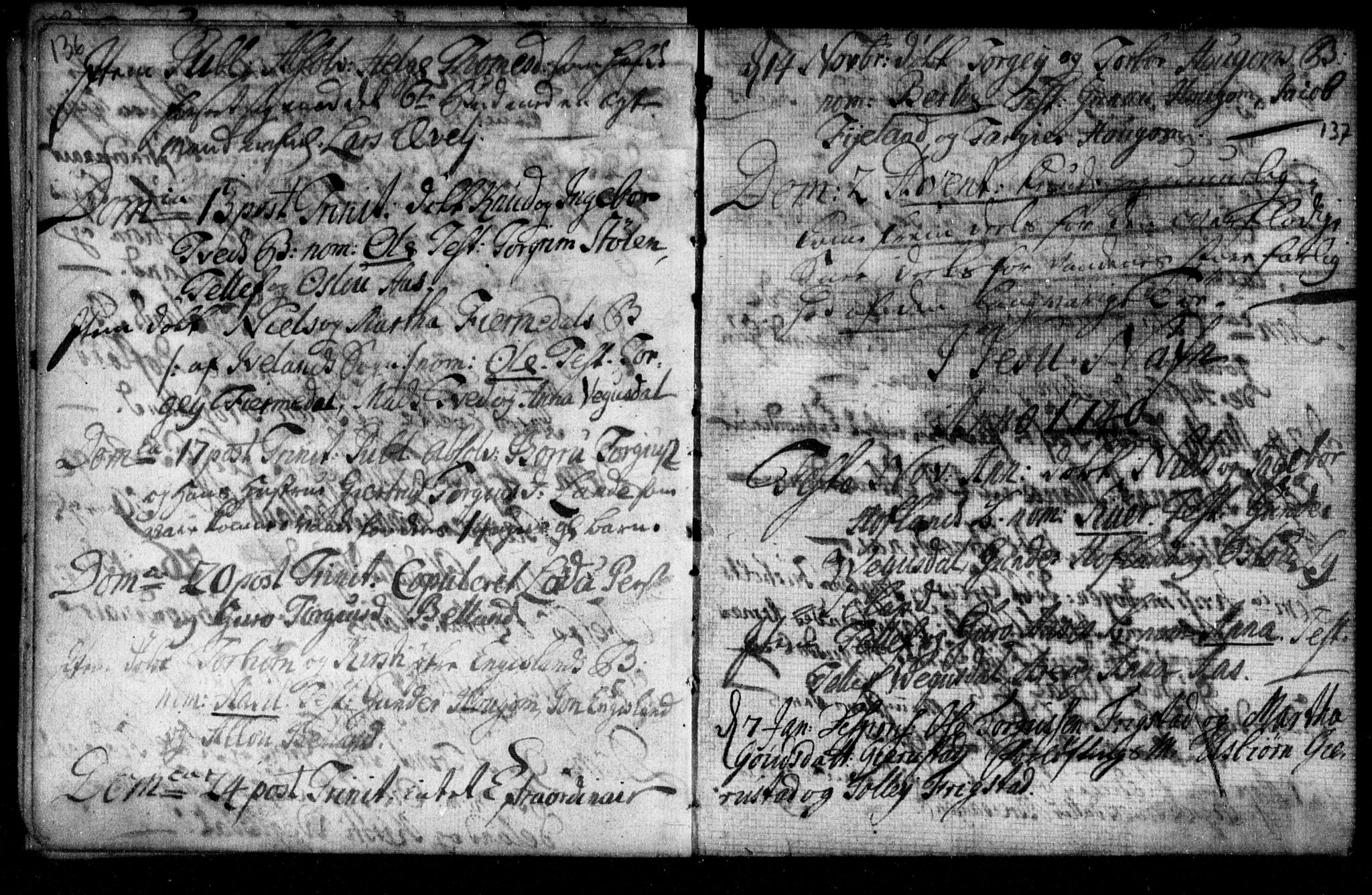 Herefoss sokneprestkontor, AV/SAK-1111-0019/F/Fa/Fab/L0001: Parish register (official) no. A 1, 1704-1779, p. 136-137