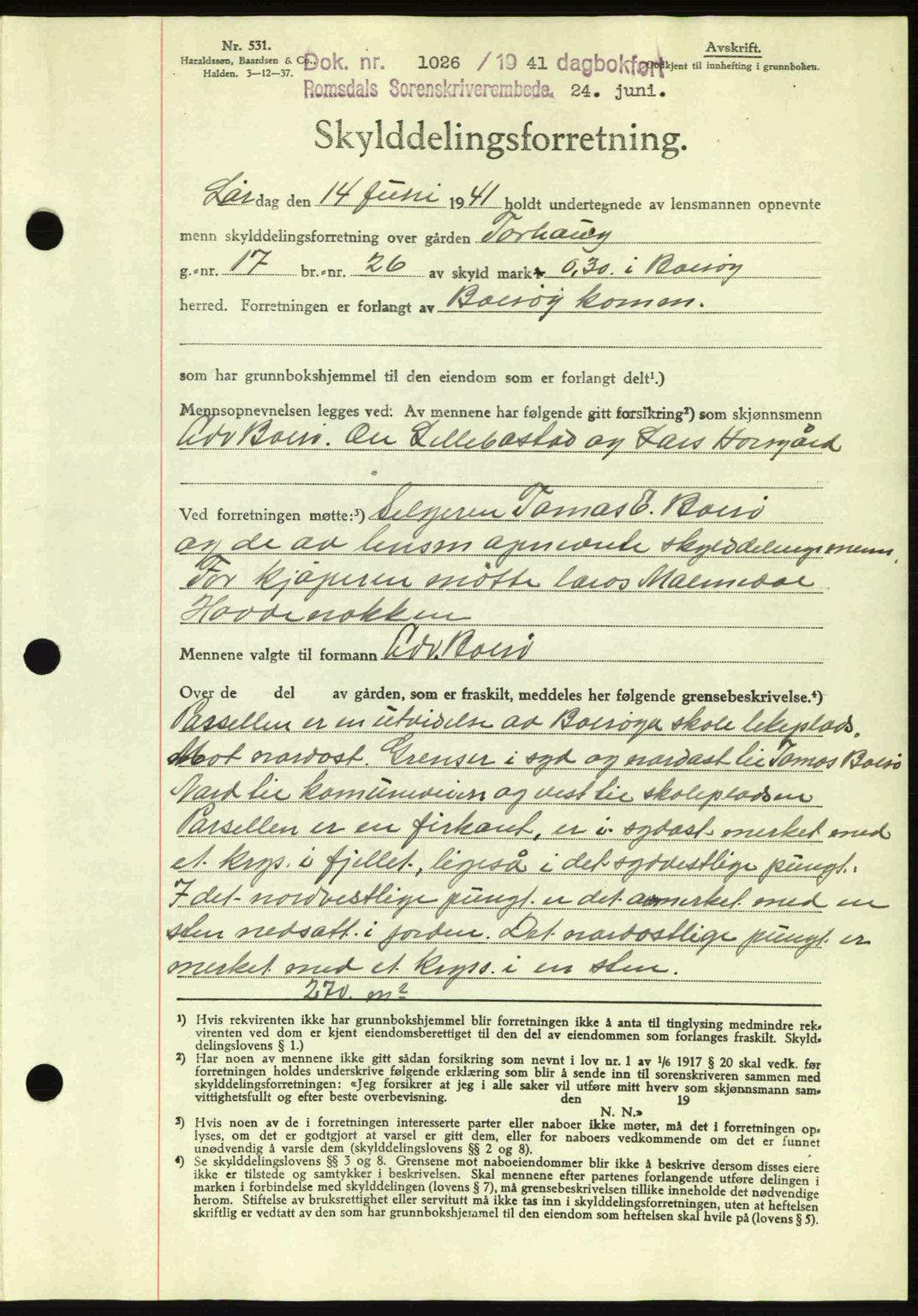 Romsdal sorenskriveri, AV/SAT-A-4149/1/2/2C: Mortgage book no. A10, 1941-1941, Diary no: : 1026/1941