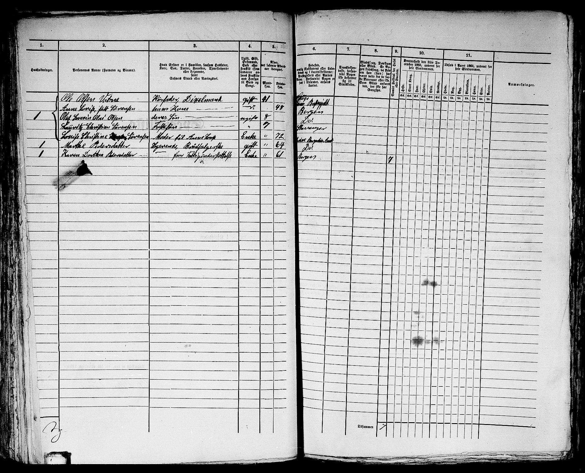 RA, 1865 census for Bergen, 1865, p. 4213