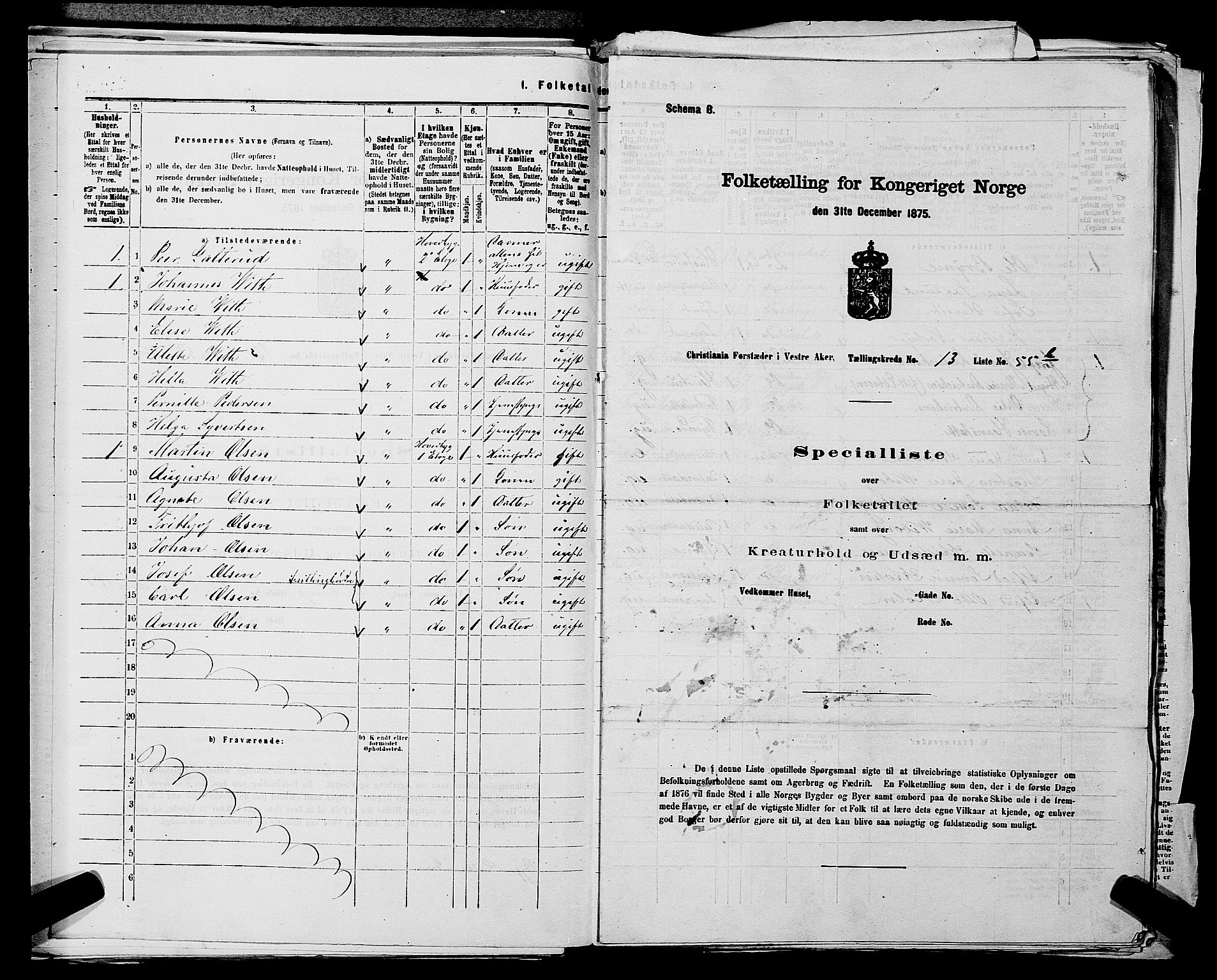 RA, 1875 census for 0218aP Vestre Aker, 1875, p. 2214