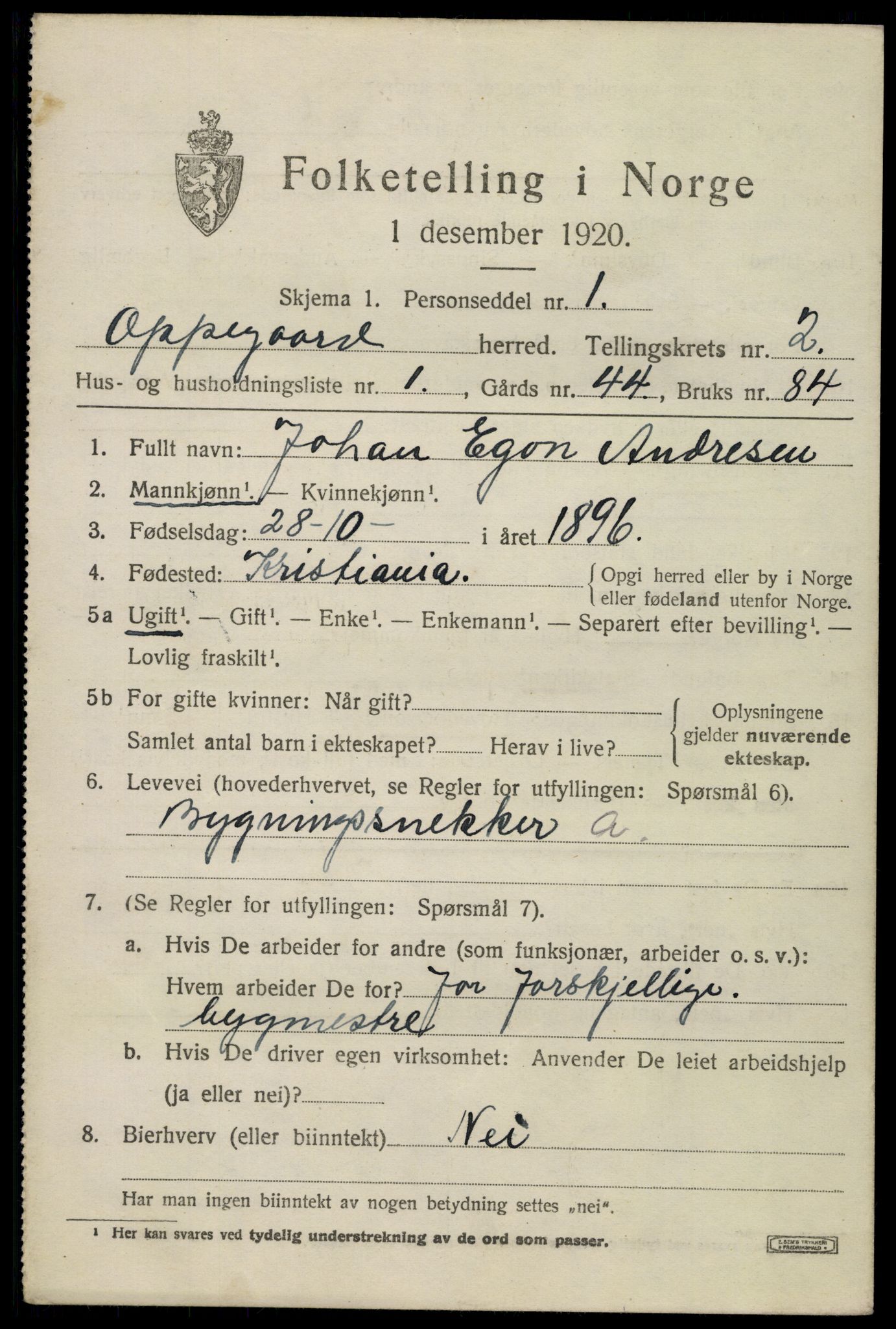 SAO, 1920 census for Oppegård, 1920, p. 1909