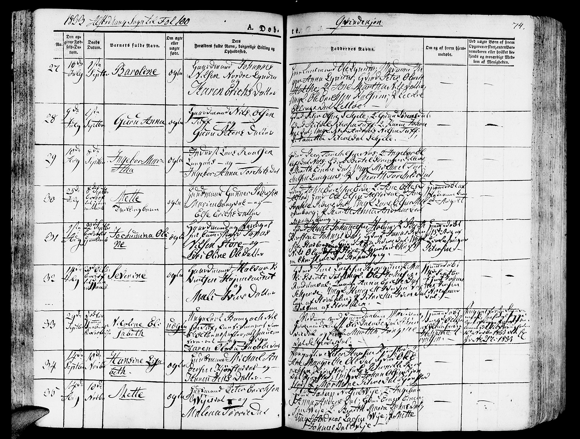 Ministerialprotokoller, klokkerbøker og fødselsregistre - Nord-Trøndelag, SAT/A-1458/717/L0152: Parish register (official) no. 717A05 /1, 1825-1836, p. 74