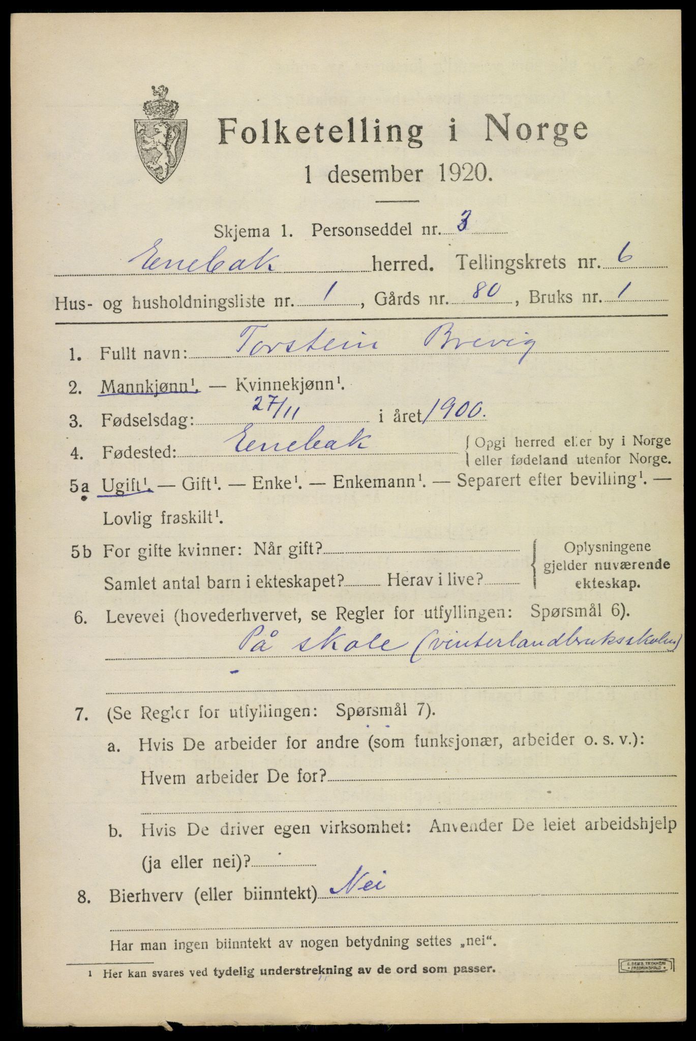 SAO, 1920 census for Enebakk, 1920, p. 4715