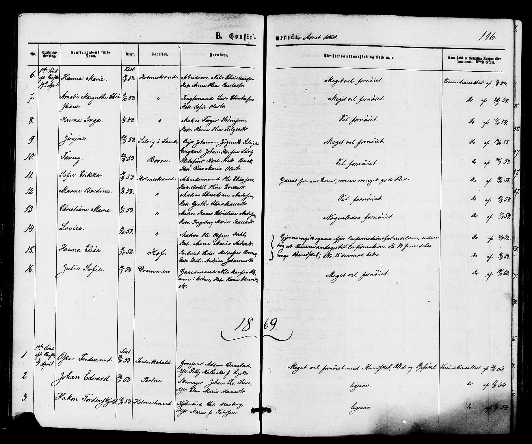 Holmestrand kirkebøker, SAKO/A-346/F/Fa/L0003: Parish register (official) no. 3, 1867-1879, p. 116