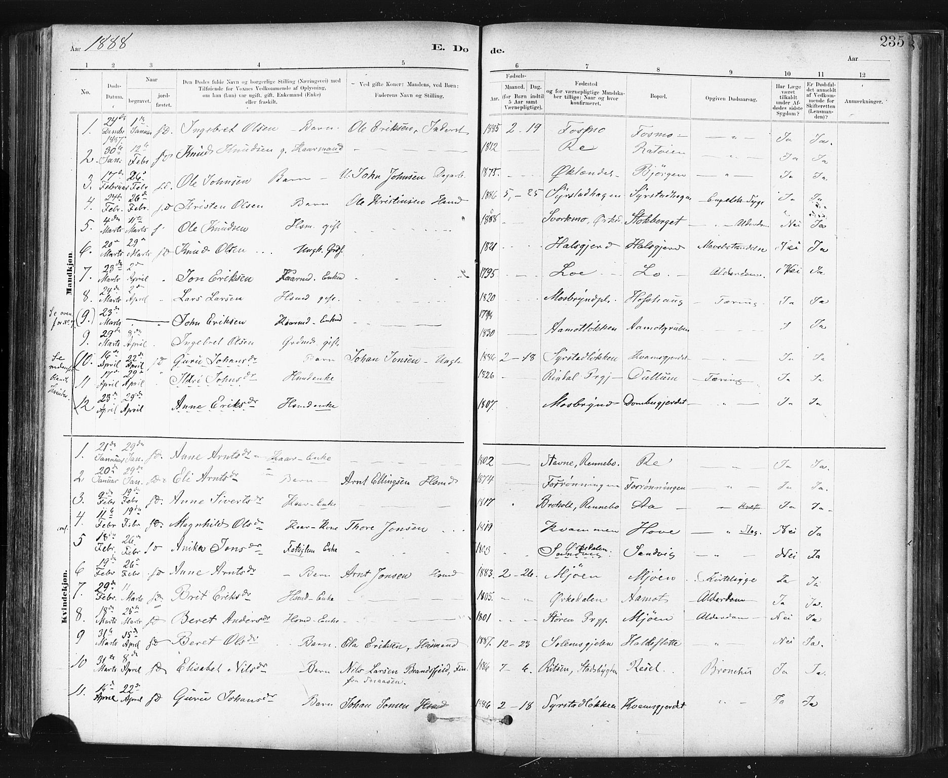 Ministerialprotokoller, klokkerbøker og fødselsregistre - Sør-Trøndelag, SAT/A-1456/672/L0857: Parish register (official) no. 672A09, 1882-1893, p. 235