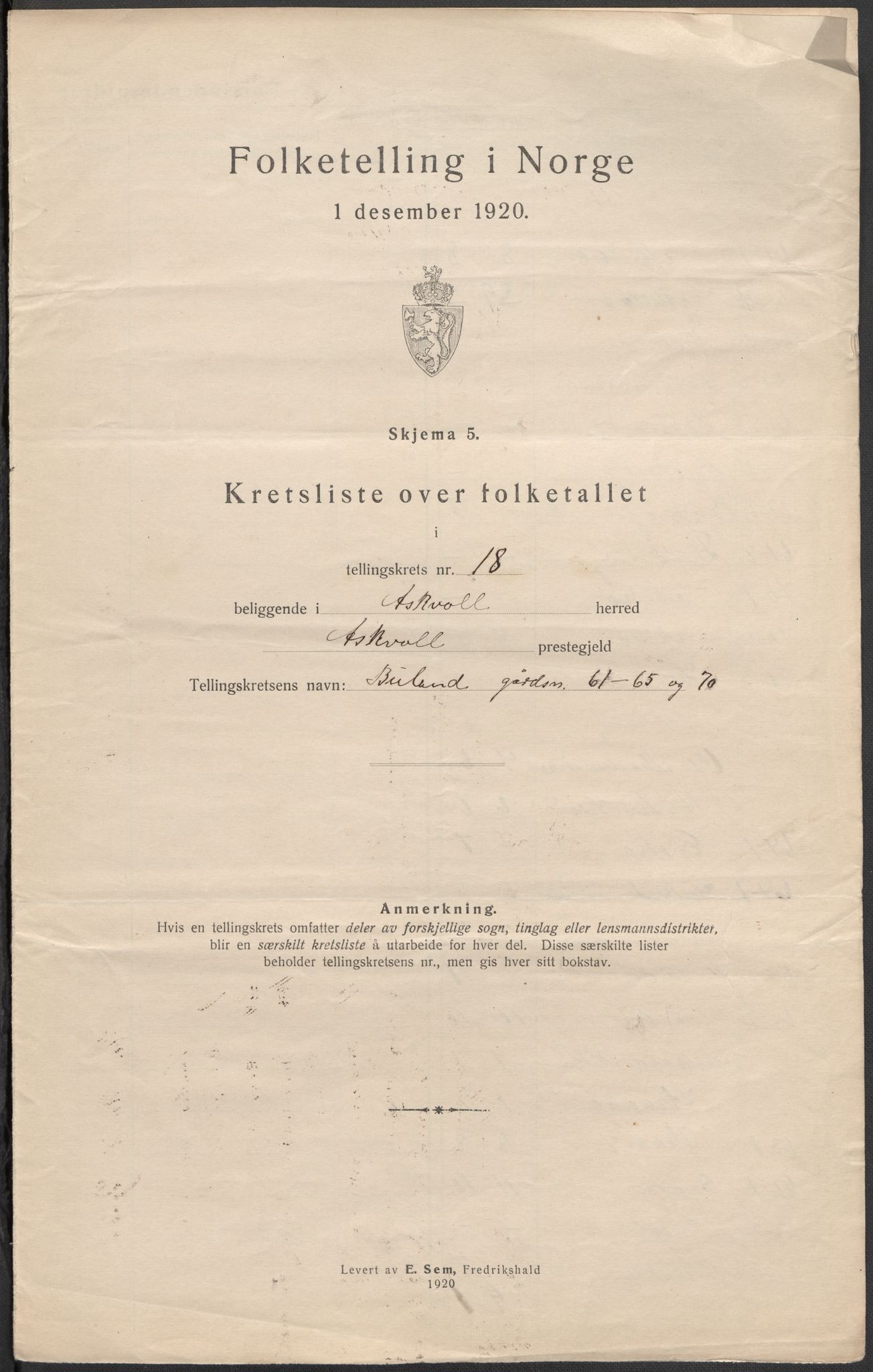 SAB, 1920 census for Askvoll, 1920, p. 65