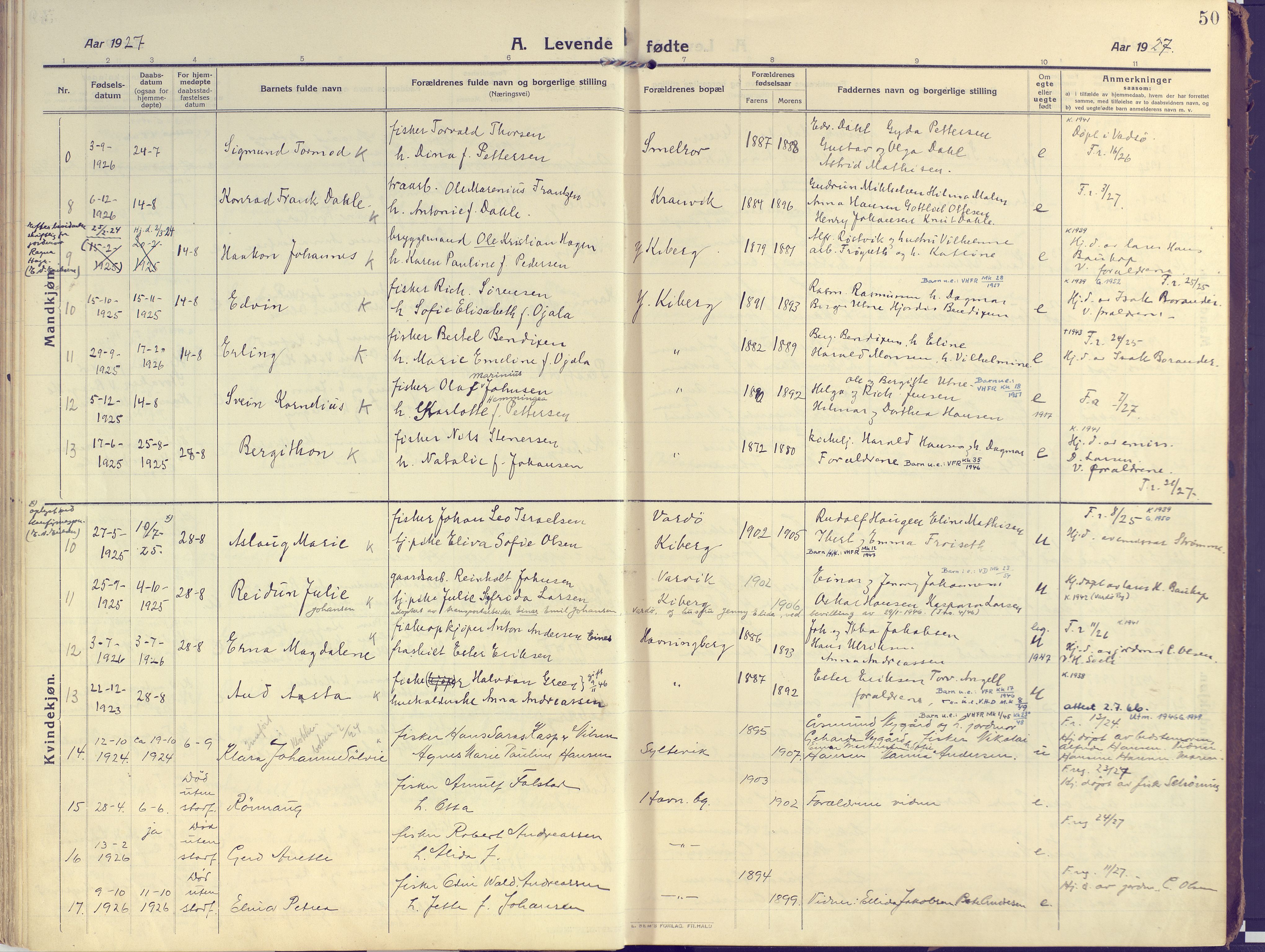 Vardø sokneprestkontor, SATØ/S-1332/H/Ha/L0013kirke: Parish register (official) no. 13, 1912-1928, p. 50