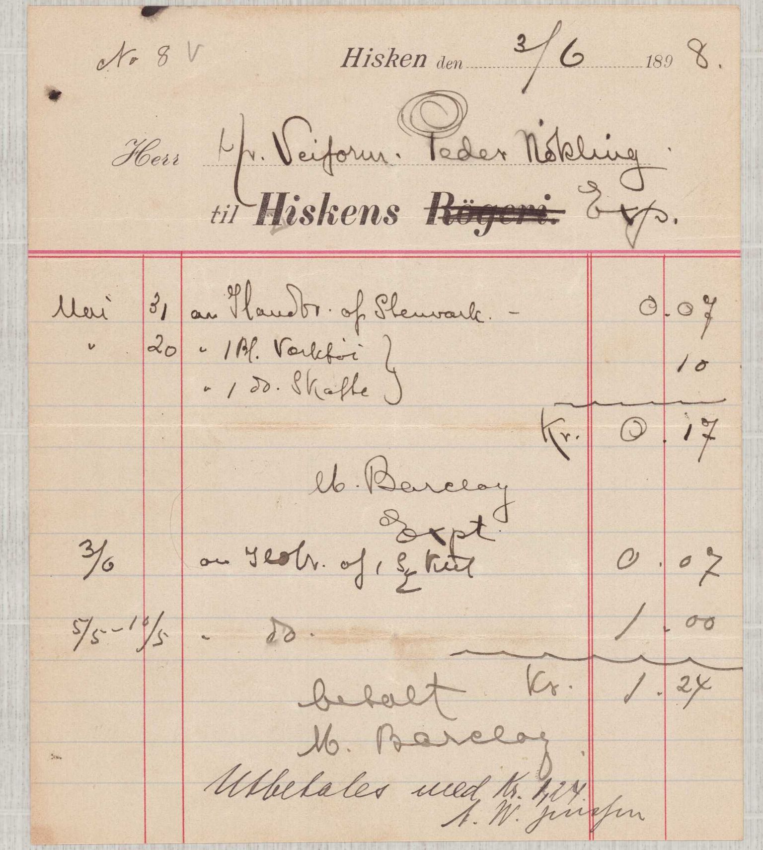 Finnaas kommune. Formannskapet, IKAH/1218a-021/E/Ea/L0002/0001: Rekneskap for veganlegg / Rekneskap for veganlegget Urangsvåg - Mælandsvåg, 1898-1900, p. 19