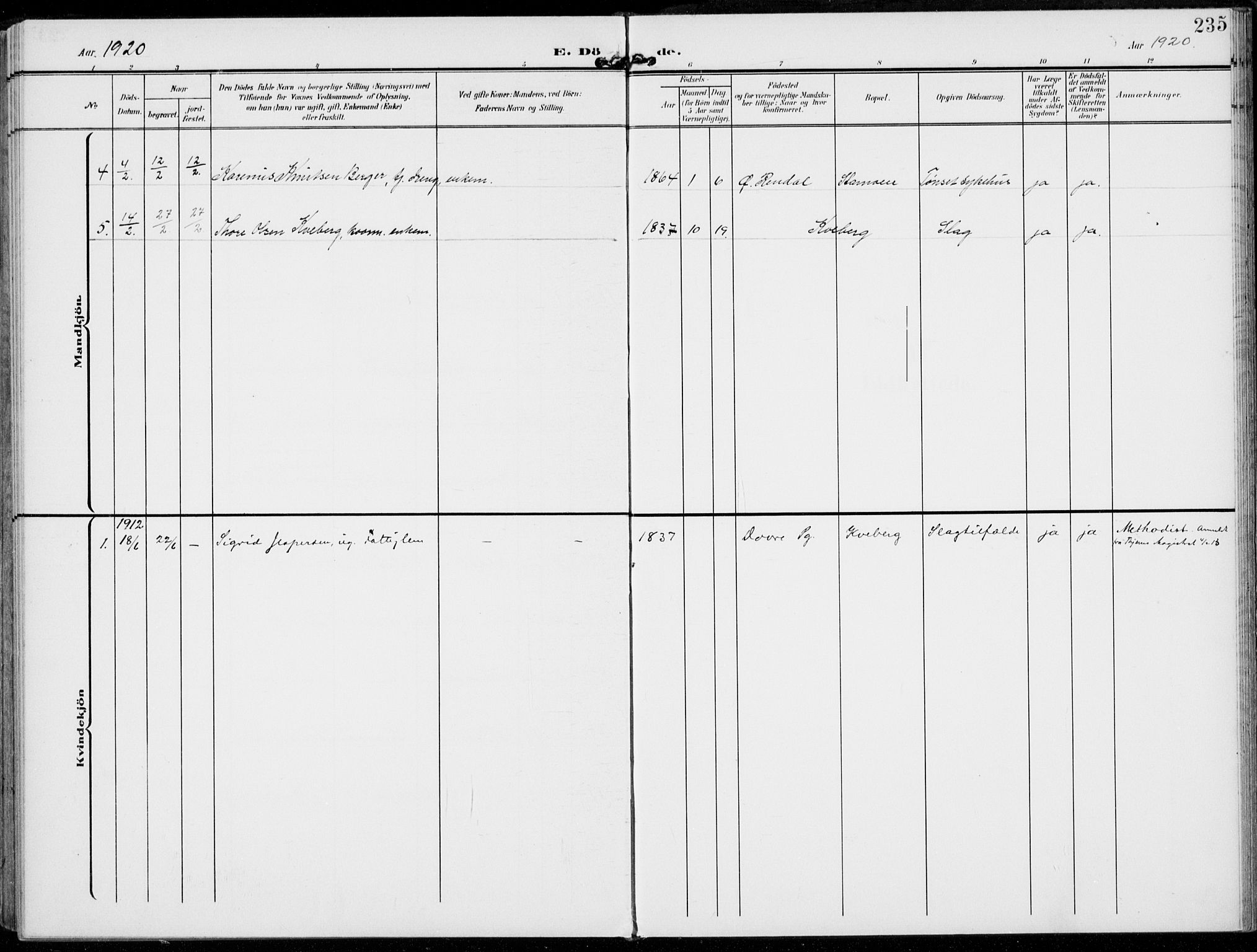Alvdal prestekontor, AV/SAH-PREST-060/H/Ha/Haa/L0004: Parish register (official) no. 4, 1907-1919, p. 235