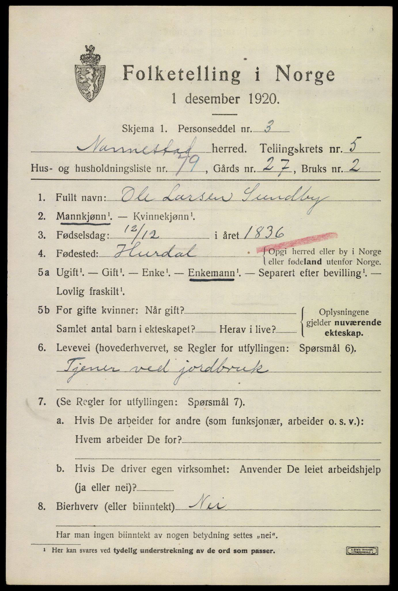 SAO, 1920 census for Nannestad, 1920, p. 7502