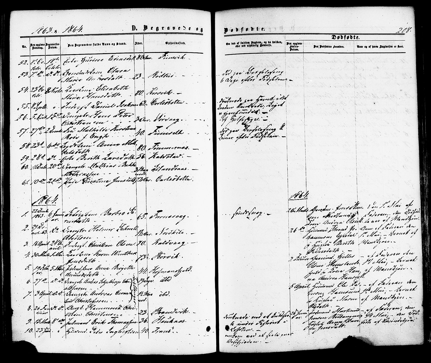 Ministerialprotokoller, klokkerbøker og fødselsregistre - Nordland, AV/SAT-A-1459/859/L0845: Parish register (official) no. 859A05, 1863-1877, p. 208