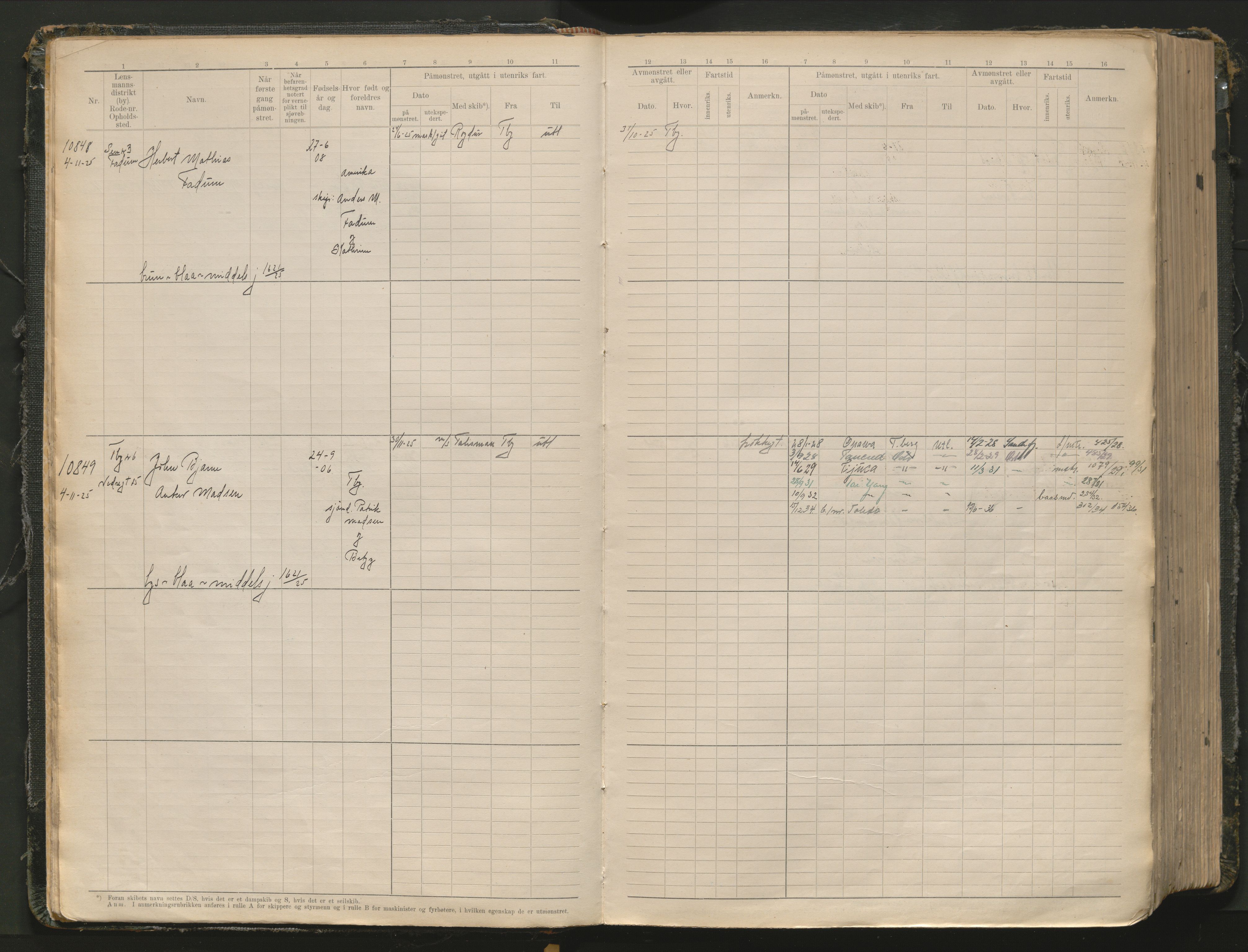 Tønsberg innrulleringskontor, AV/SAKO-A-786/F/Fc/Fcb/L0012: Hovedrulle Patent nr. 10828-12216, 1925-1948