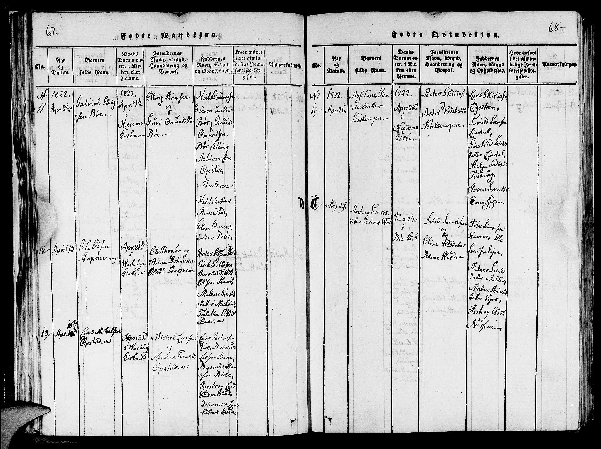 Hå sokneprestkontor, AV/SAST-A-101801/001/30BA/L0003: Parish register (official) no. A 3, 1815-1825, p. 67-68