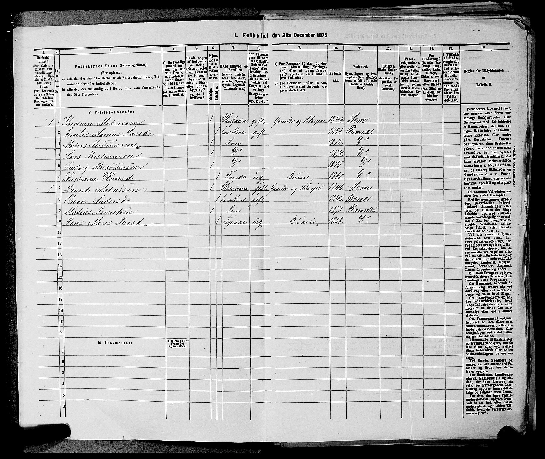 SAKO, 1875 census for 0718P Ramnes, 1875, p. 152