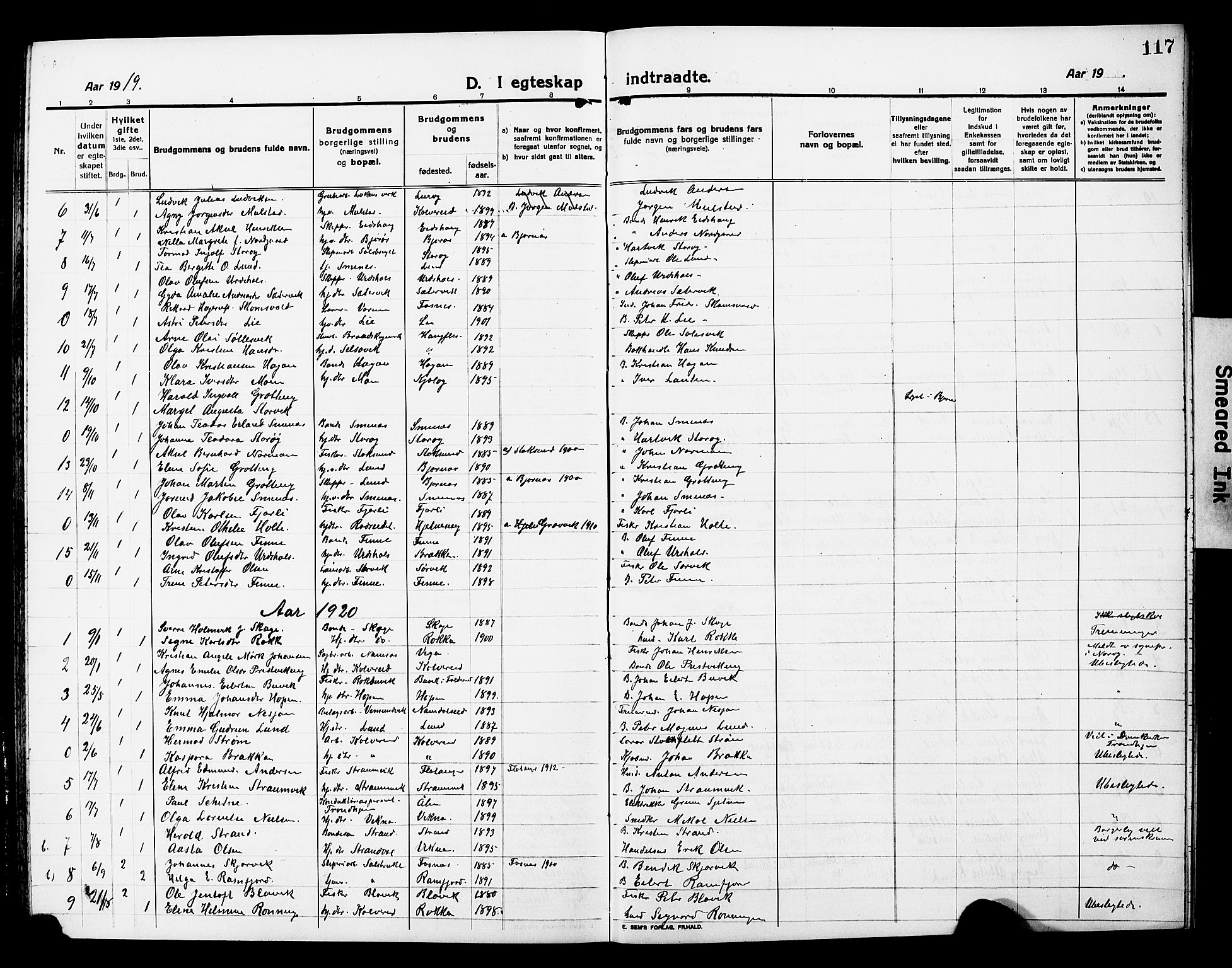 Ministerialprotokoller, klokkerbøker og fødselsregistre - Nord-Trøndelag, SAT/A-1458/780/L0653: Parish register (copy) no. 780C05, 1911-1927, p. 117