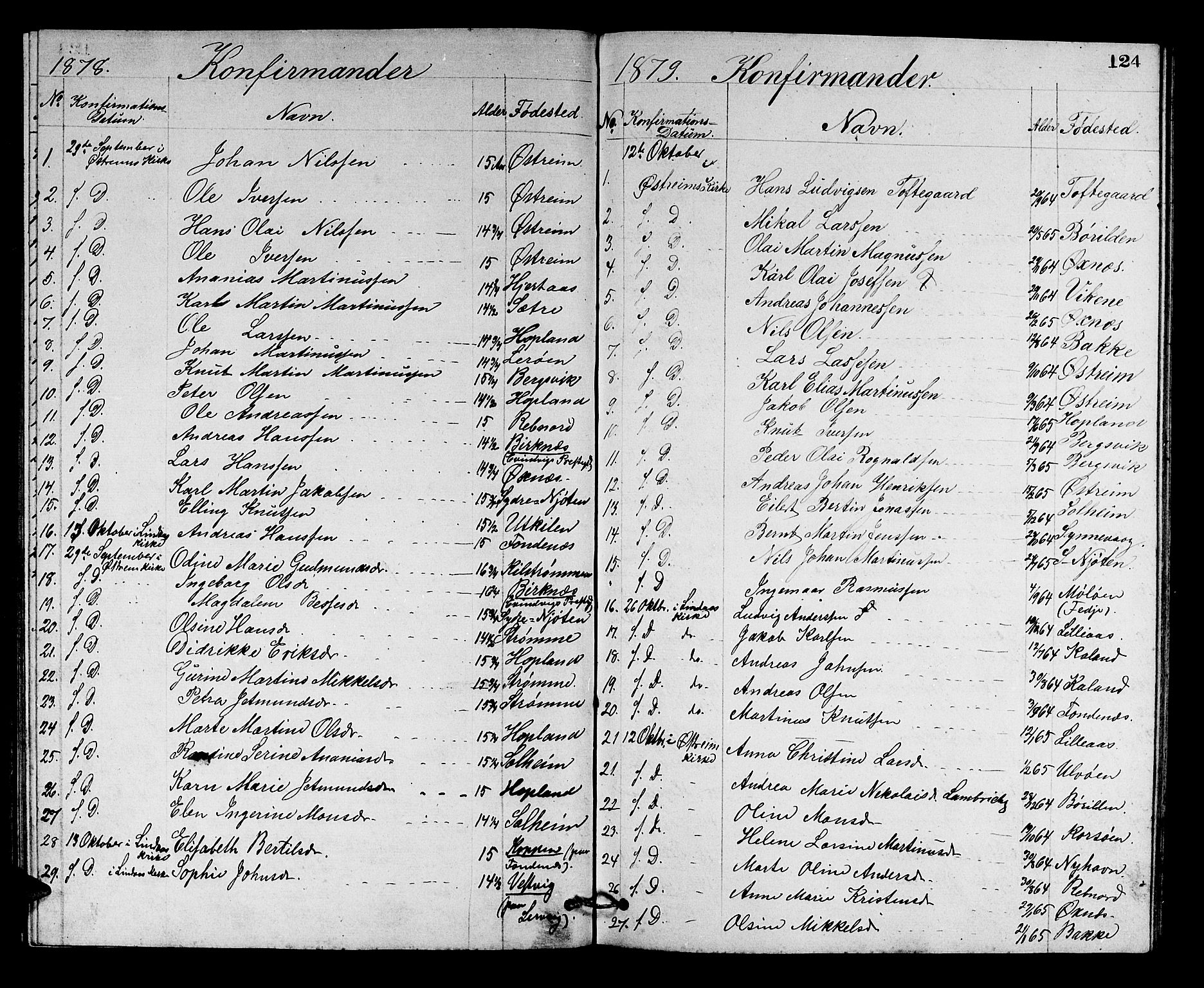 Lindås Sokneprestembete, SAB/A-76701/H/Hab: Parish register (copy) no. C 2, 1868-1885, p. 124