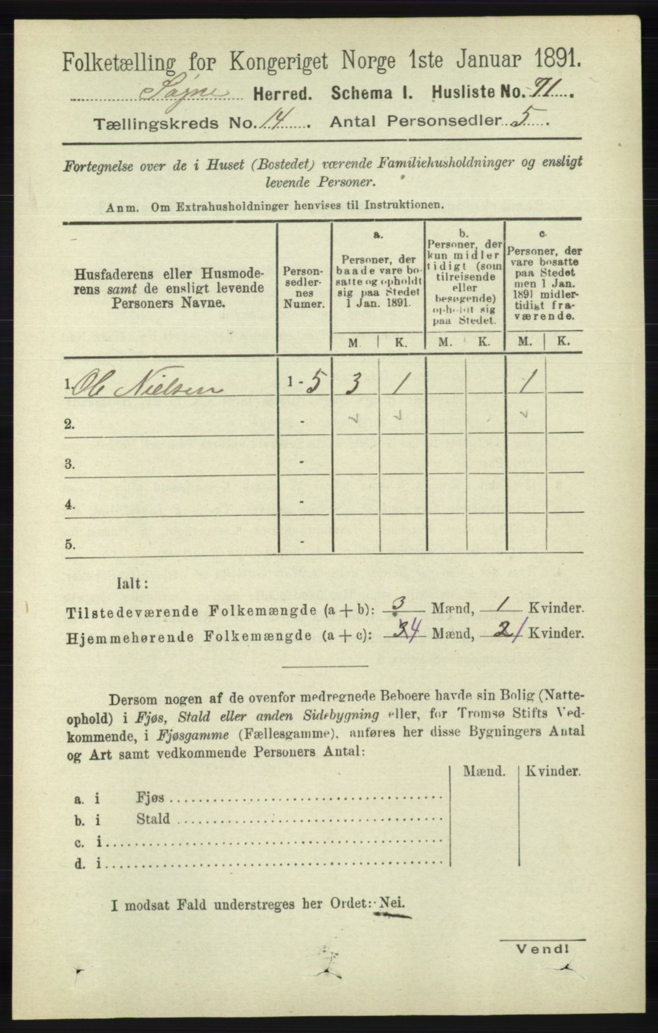 RA, 1891 census for 1018 Søgne, 1891, p. 3397