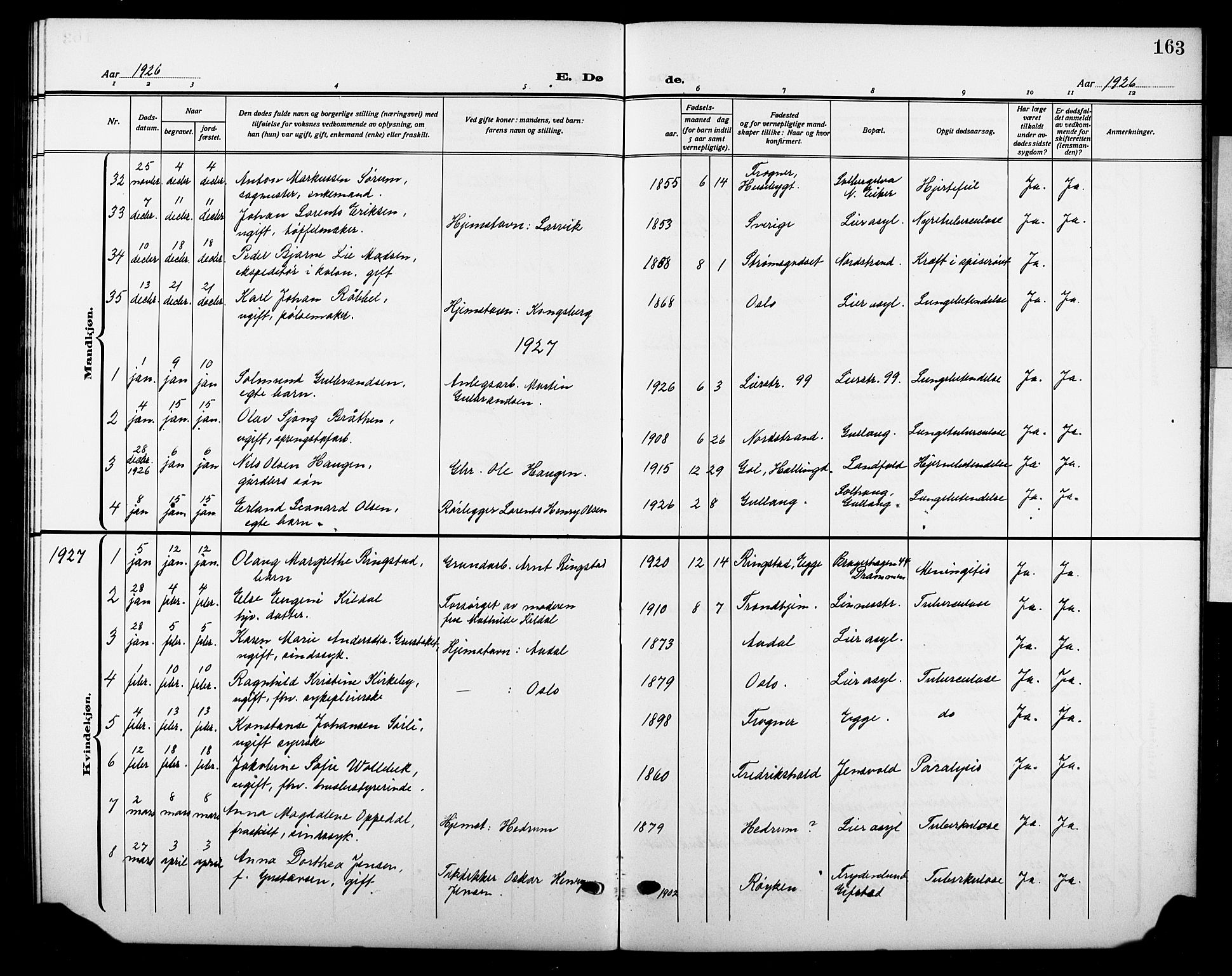 Lier kirkebøker, AV/SAKO-A-230/G/Gb/L0004: Parish register (copy) no. II 4, 1920-1932, p. 163