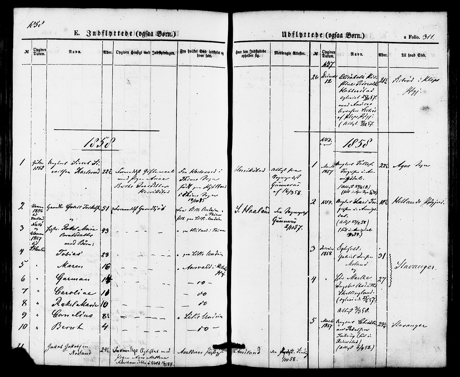 Hå sokneprestkontor, AV/SAST-A-101801/001/30BA/L0009: Parish register (official) no. A 8, 1855-1878, p. 311