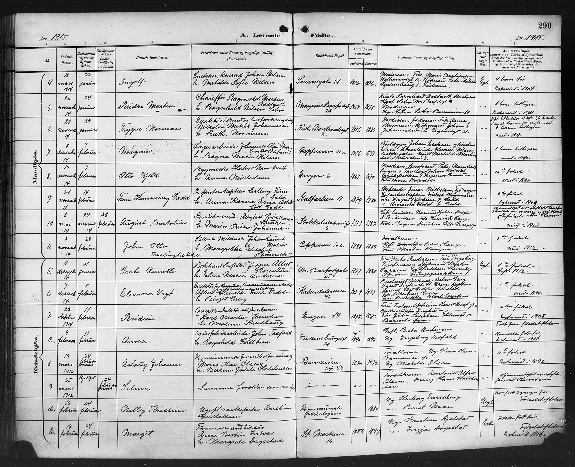 Domkirken sokneprestembete, SAB/A-74801/H/Hab/L0017: Parish register (copy) no. B 10, 1900-1915, p. 290