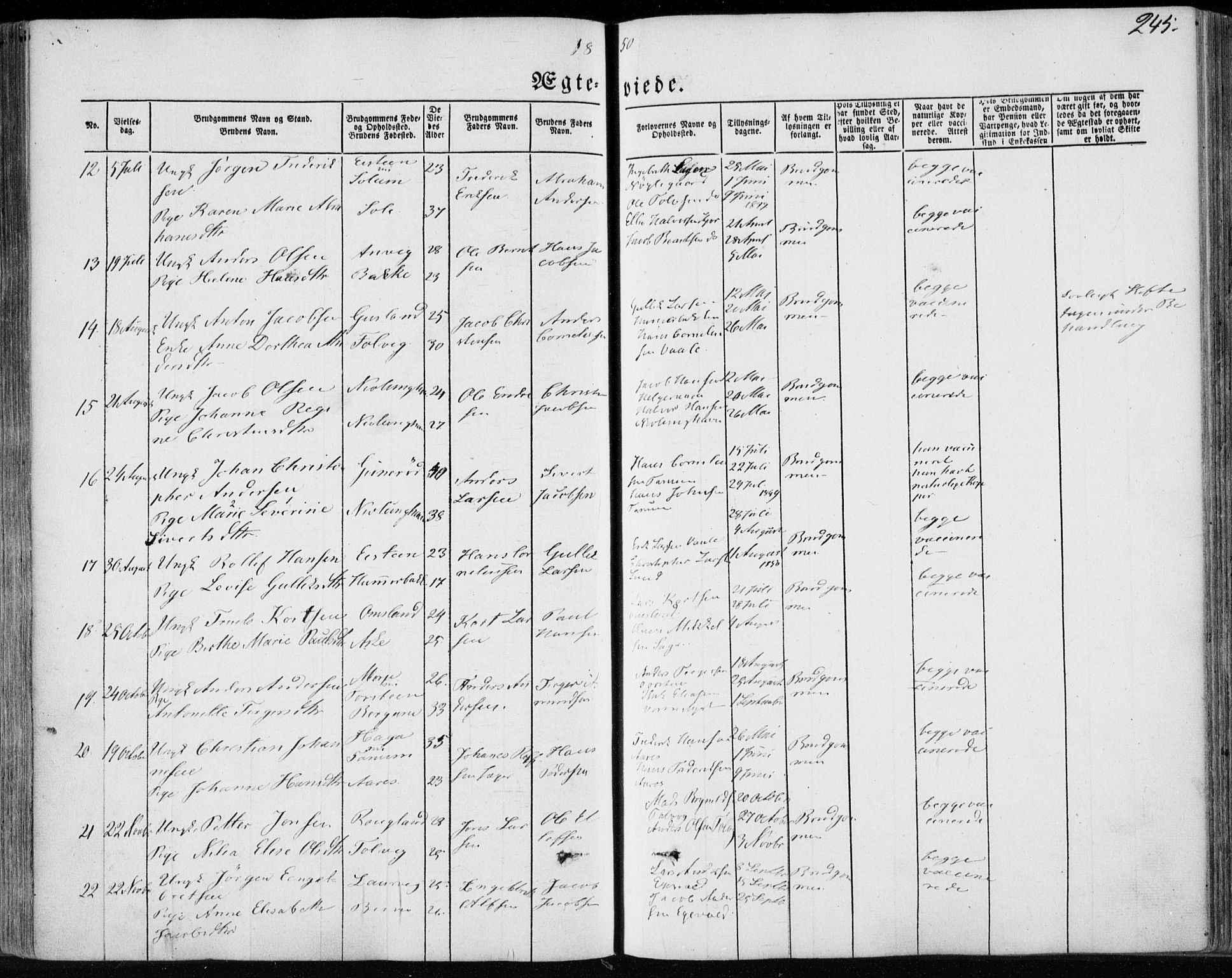 Brunlanes kirkebøker, AV/SAKO-A-342/F/Fa/L0004: Parish register (official) no. I 4, 1846-1862, p. 245