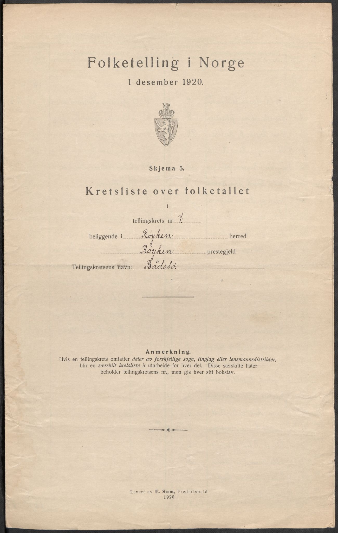 SAKO, 1920 census for Røyken, 1920, p. 32