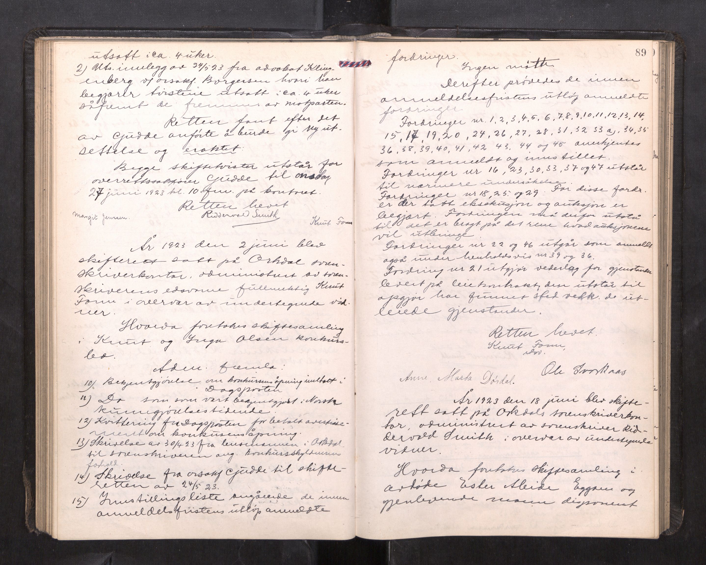 Orkdal sorenskriveri, AV/SAT-A-4169/1/3/3B/L0015: Skiftebehandlingsprotokoll, 1919-1927, p. 88b-89a