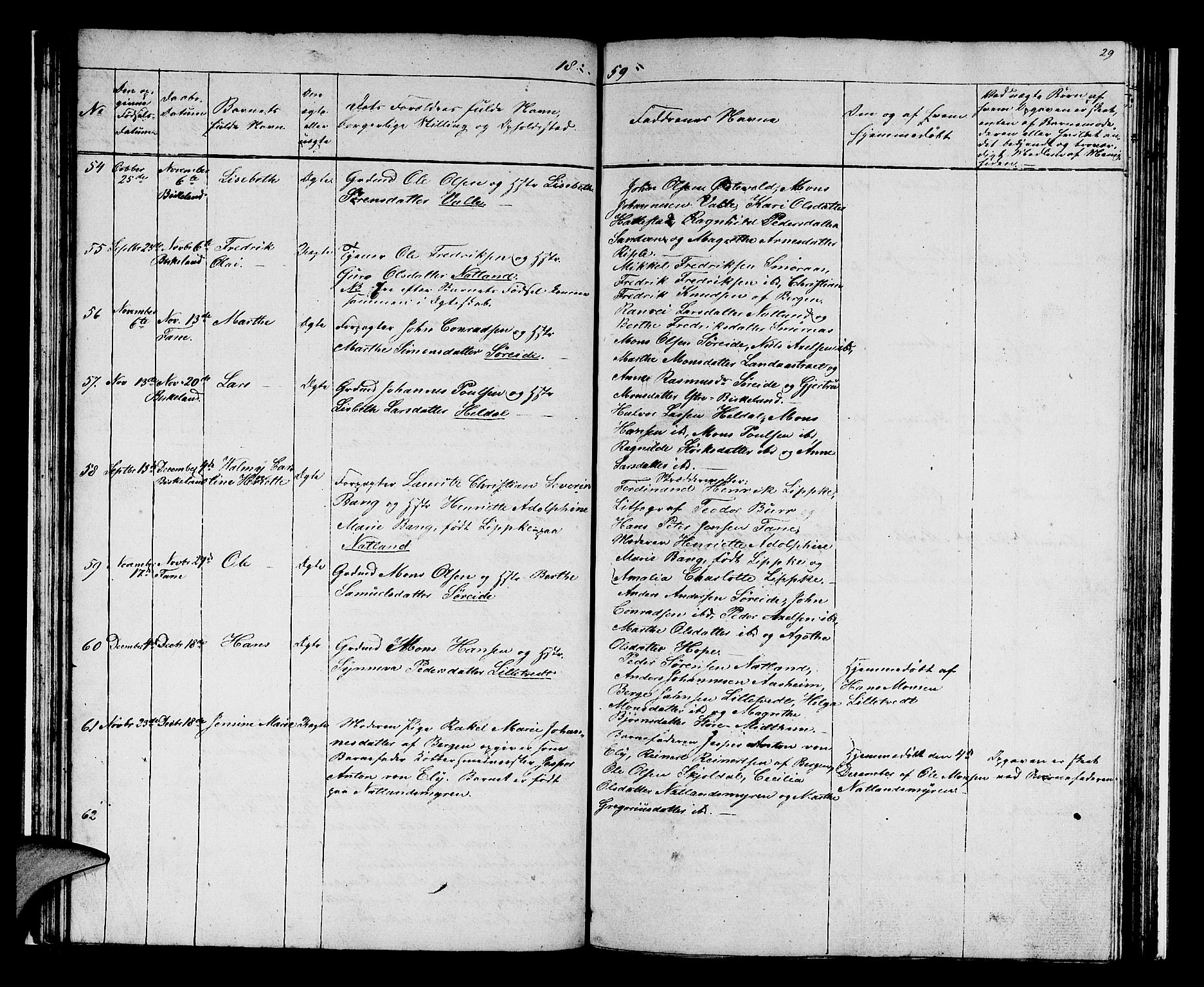 Birkeland Sokneprestembete, SAB/A-74601/H/Hab: Parish register (copy) no. A 1, 1853-1862, p. 29