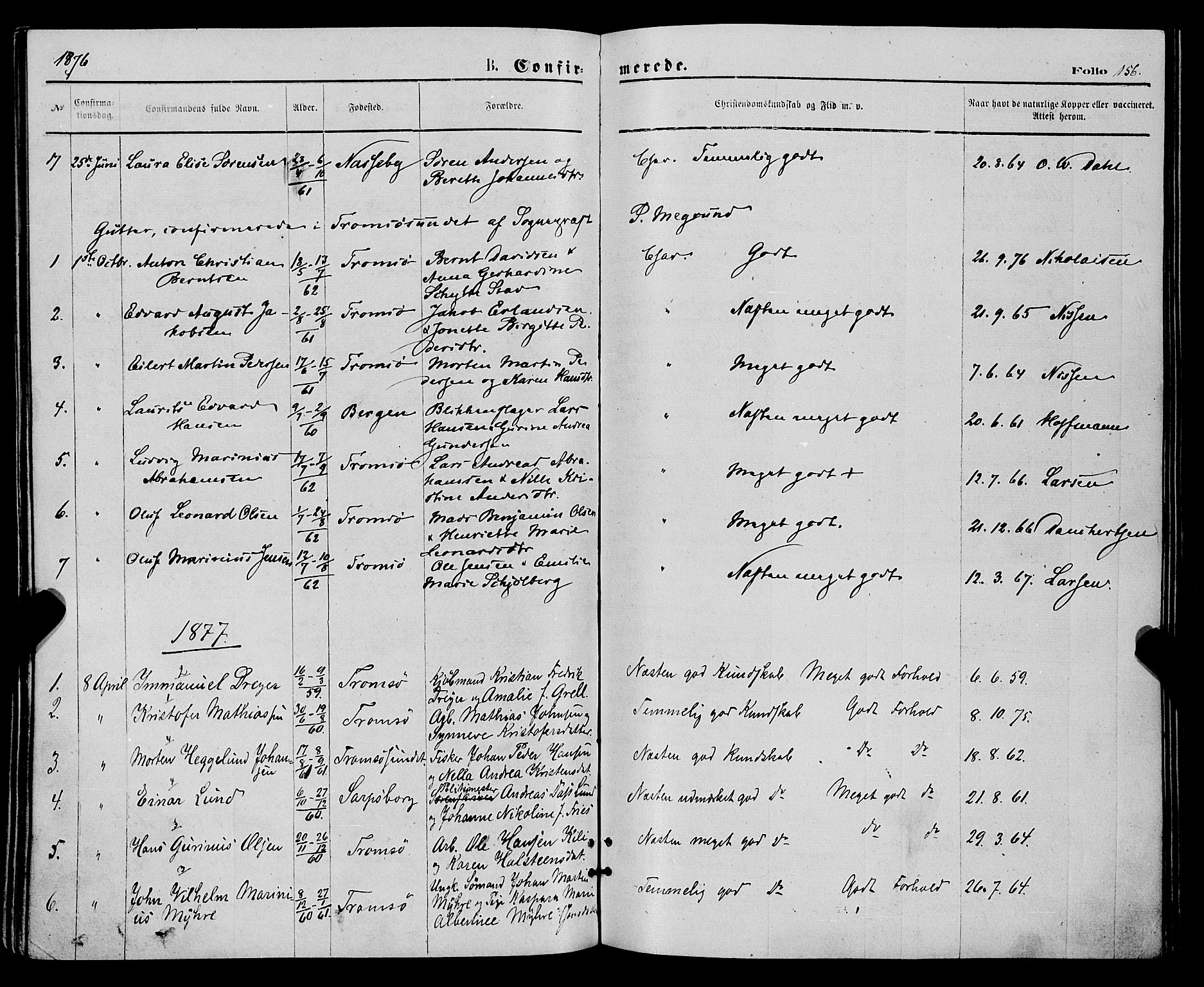 Tromsø sokneprestkontor/stiftsprosti/domprosti, SATØ/S-1343/G/Ga/L0013kirke: Parish register (official) no. 13, 1872-1877, p. 156