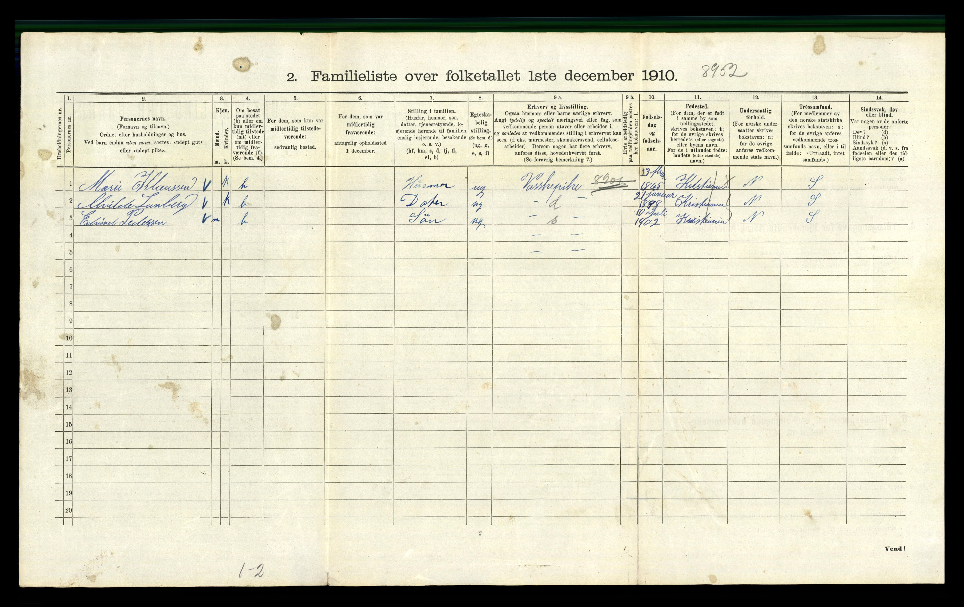 RA, 1910 census for Kristiania, 1910, p. 33286