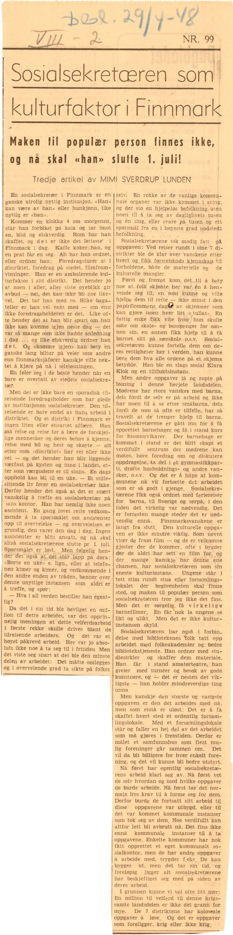 Finnmarkskontorets presse- og opplysningsarkiv , FMFB/A-1198/E/L0013/0006: 8. Velferd / Utstilling