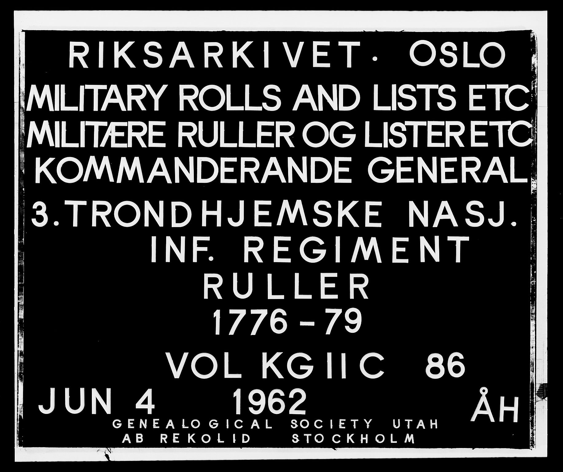 Generalitets- og kommissariatskollegiet, Det kongelige norske kommissariatskollegium, RA/EA-5420/E/Eh/L0086: 3. Trondheimske nasjonale infanteriregiment, 1776-1779, p. 1