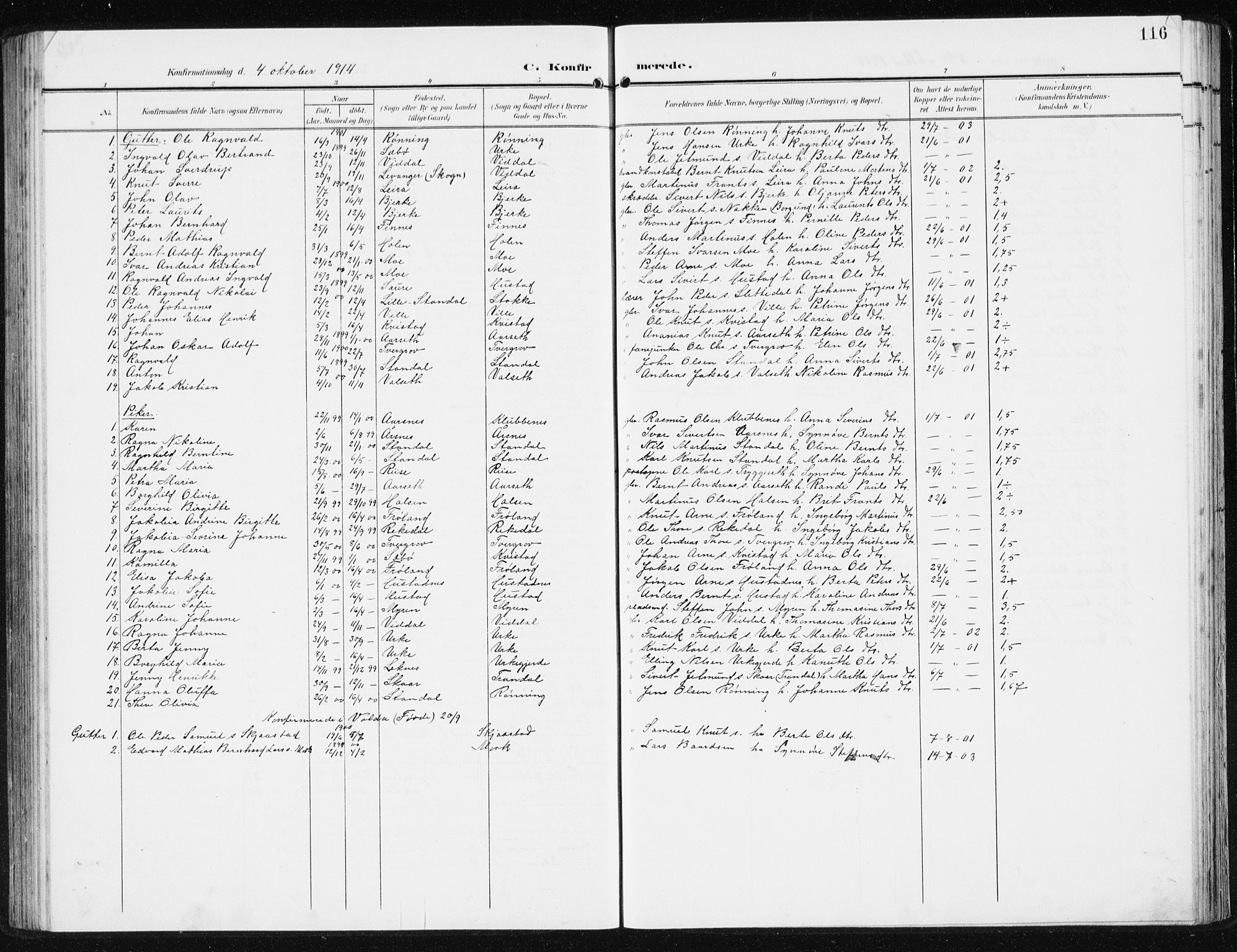 Ministerialprotokoller, klokkerbøker og fødselsregistre - Møre og Romsdal, SAT/A-1454/515/L0216: Parish register (copy) no. 515C03, 1906-1941, p. 116