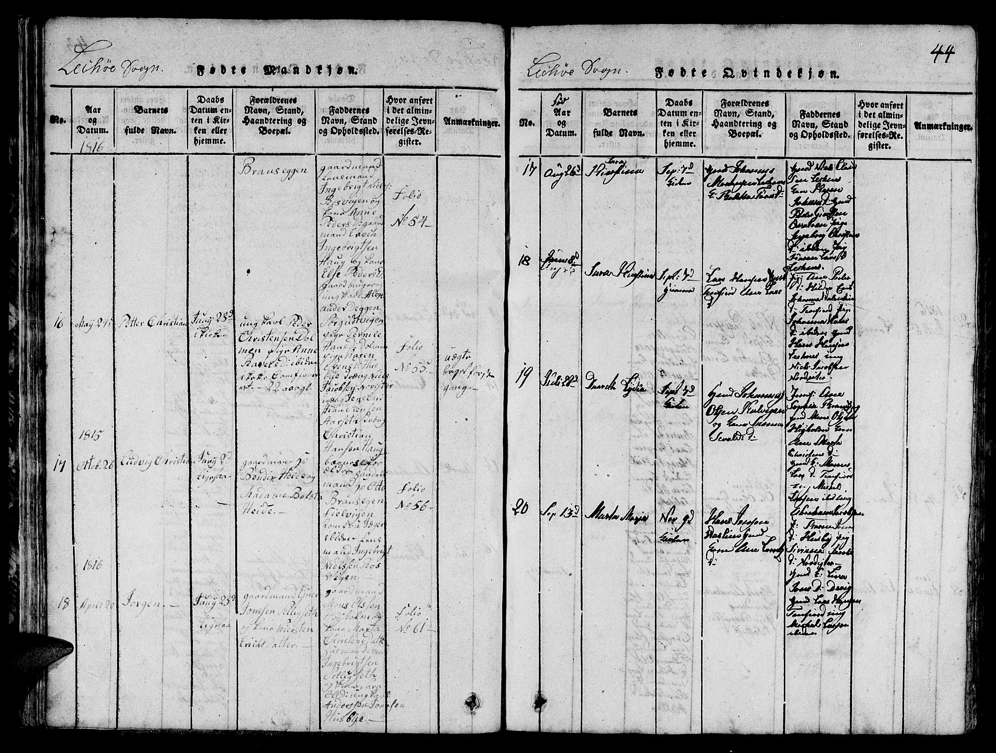 Ministerialprotokoller, klokkerbøker og fødselsregistre - Nord-Trøndelag, SAT/A-1458/780/L0648: Parish register (copy) no. 780C01 /2, 1815-1875, p. 44