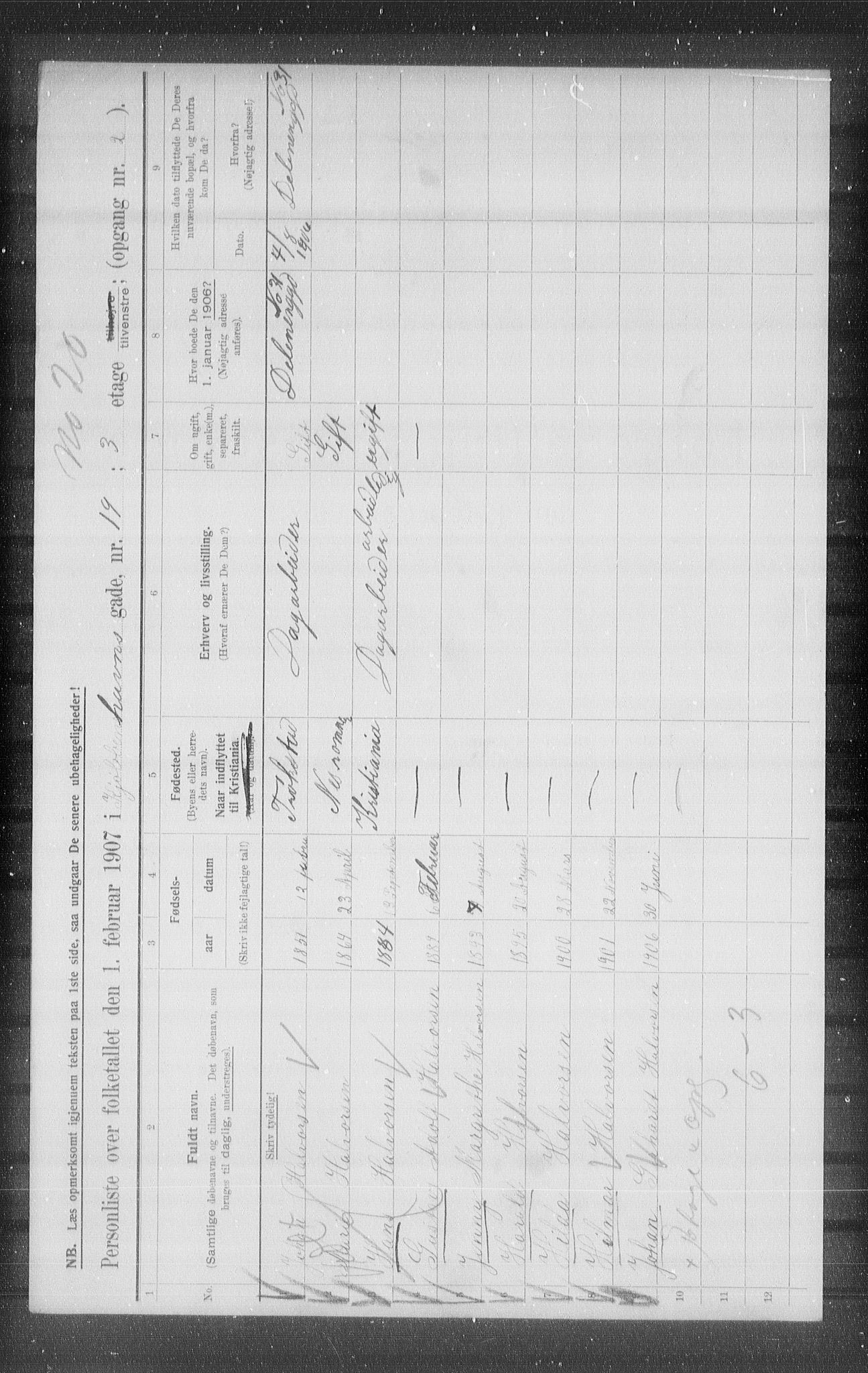 OBA, Municipal Census 1907 for Kristiania, 1907, p. 28232