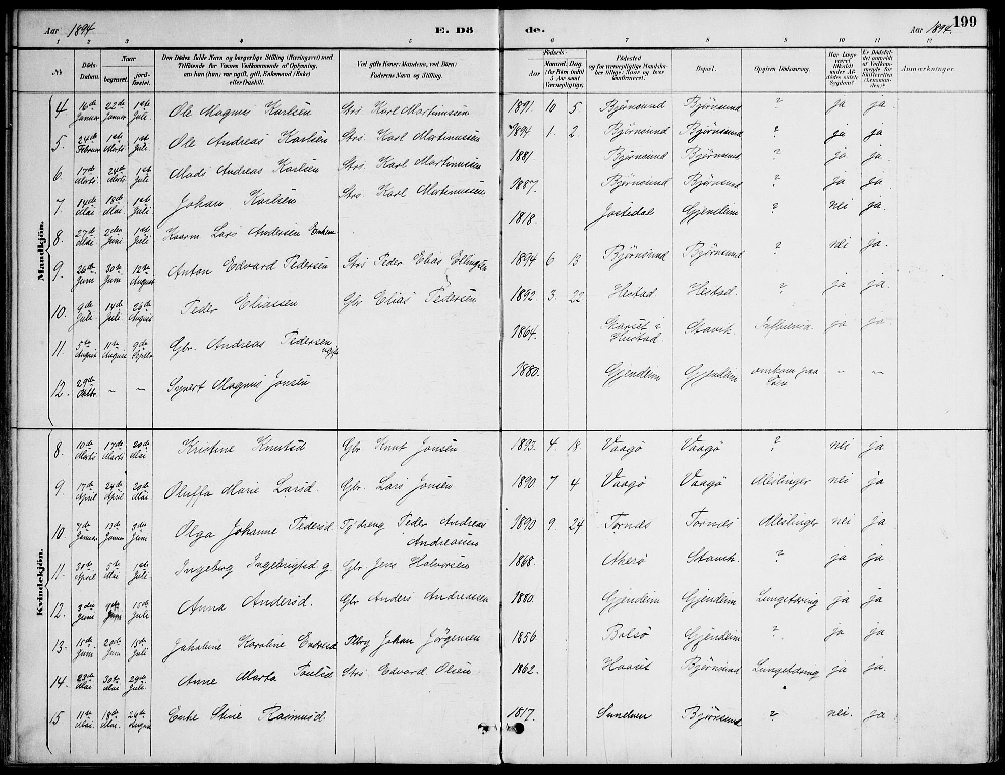 Ministerialprotokoller, klokkerbøker og fødselsregistre - Møre og Romsdal, AV/SAT-A-1454/565/L0750: Parish register (official) no. 565A04, 1887-1905, p. 199