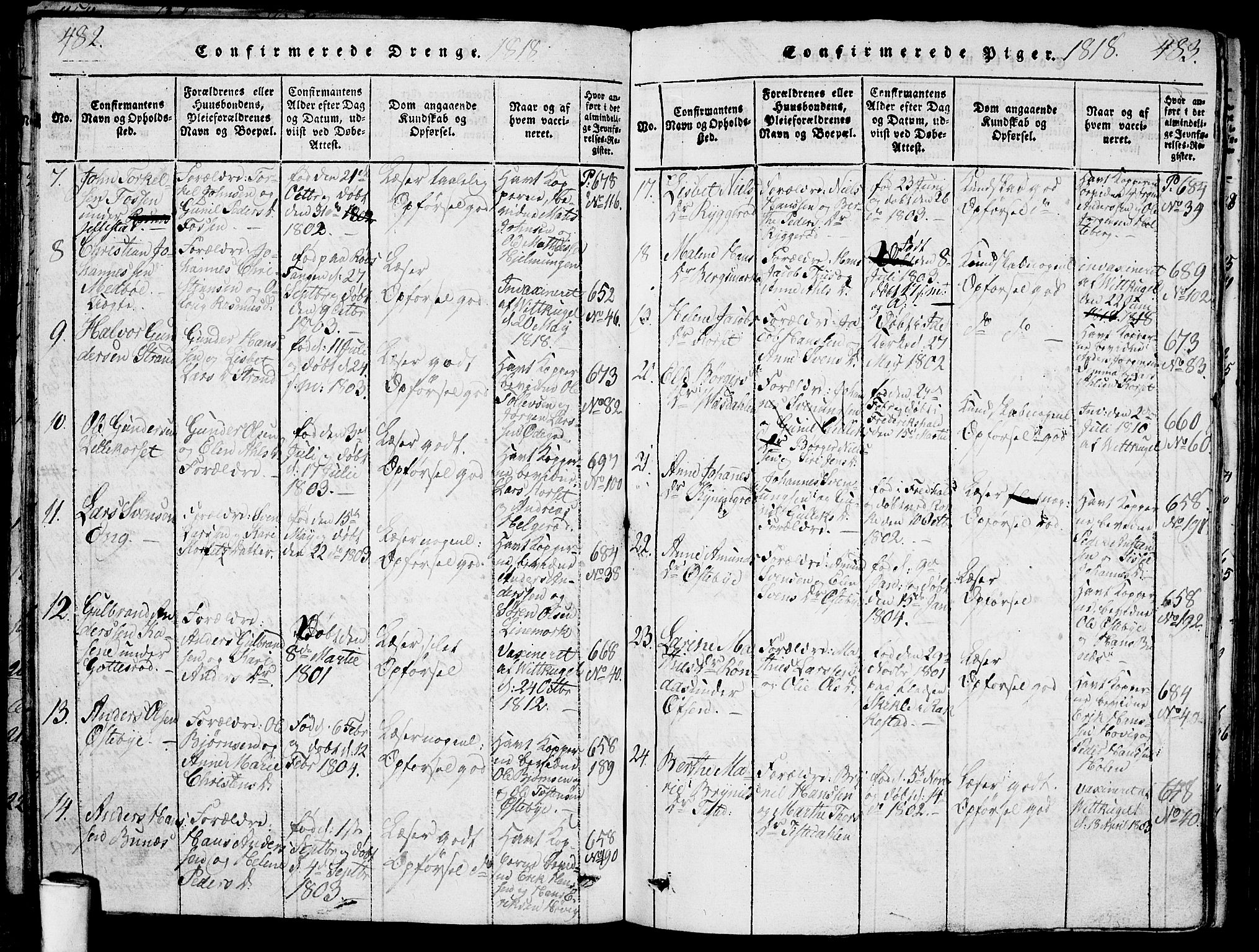 Berg prestekontor Kirkebøker, AV/SAO-A-10902/G/Ga/L0001: Parish register (copy) no. I 1, 1815-1832, p. 482-483