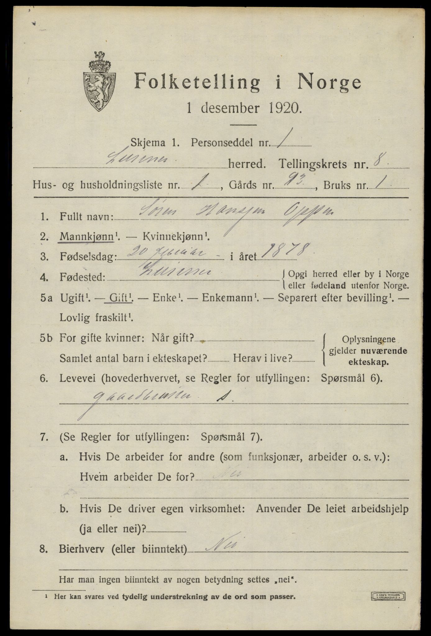 SAH, 1920 census for Lunner, 1920, p. 8981