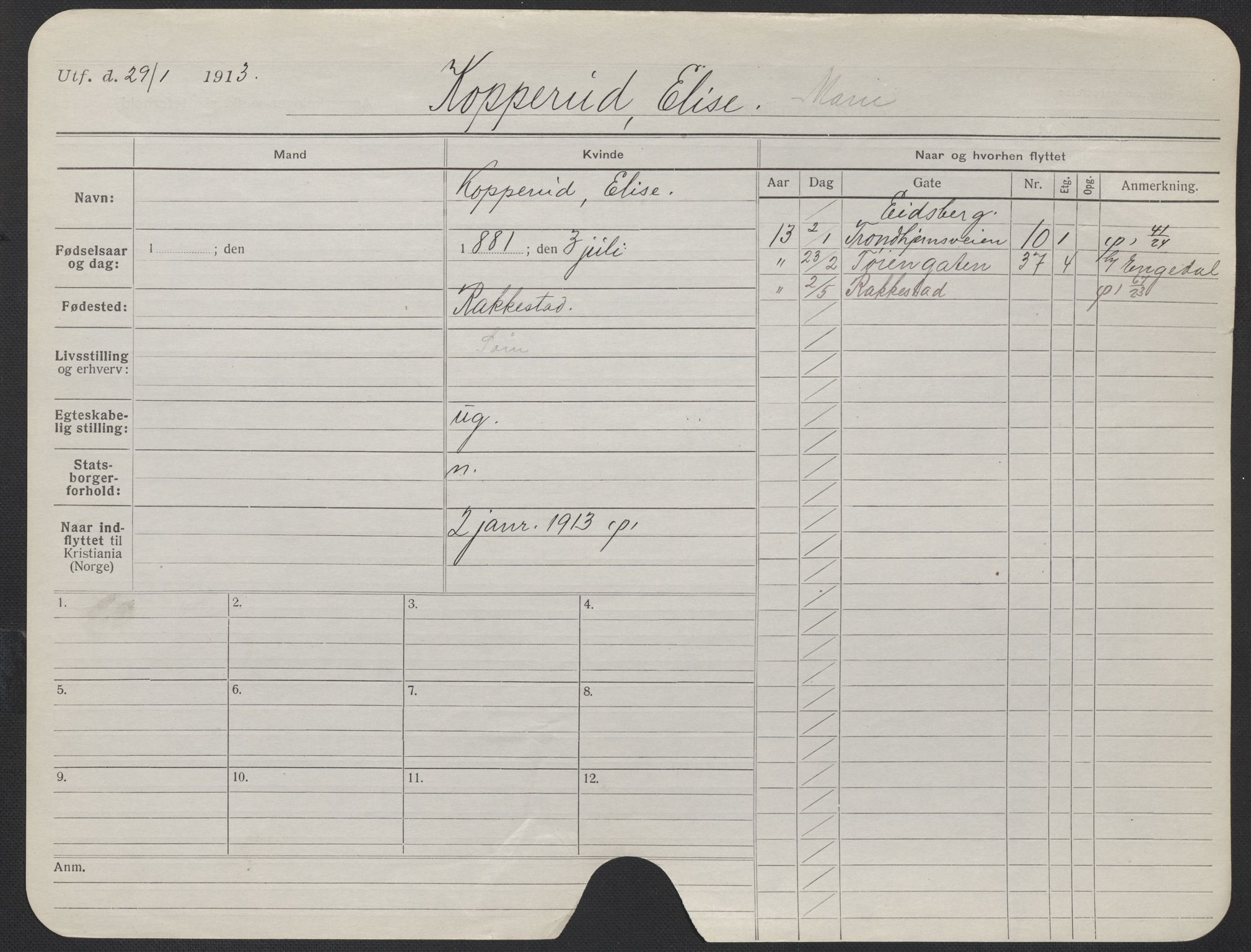 Oslo folkeregister, Registerkort, AV/SAO-A-11715/F/Fa/Fac/L0019: Kvinner, 1906-1914, p. 40a