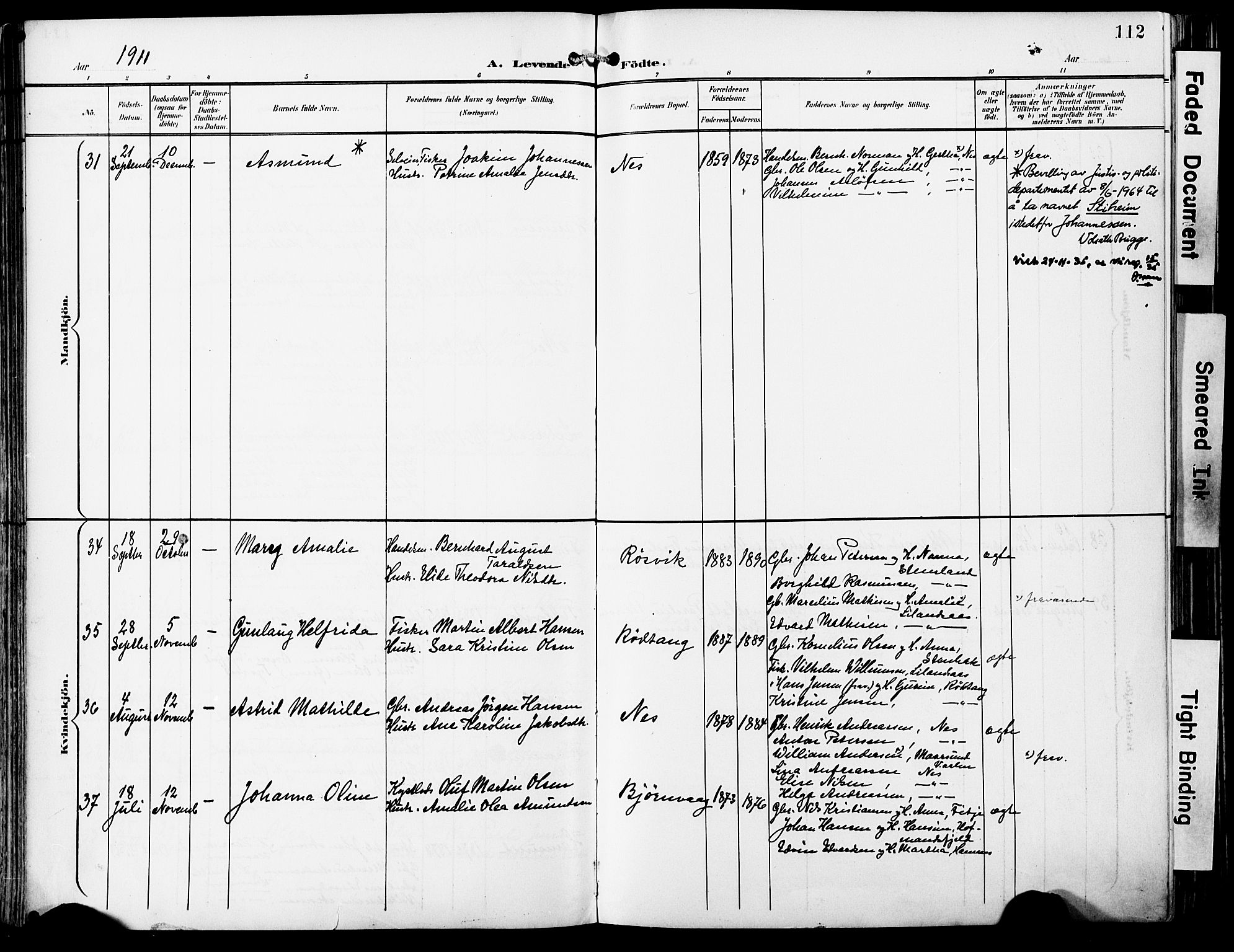 Ministerialprotokoller, klokkerbøker og fødselsregistre - Nordland, AV/SAT-A-1459/859/L0848: Parish register (official) no. 859A08, 1900-1912, p. 112