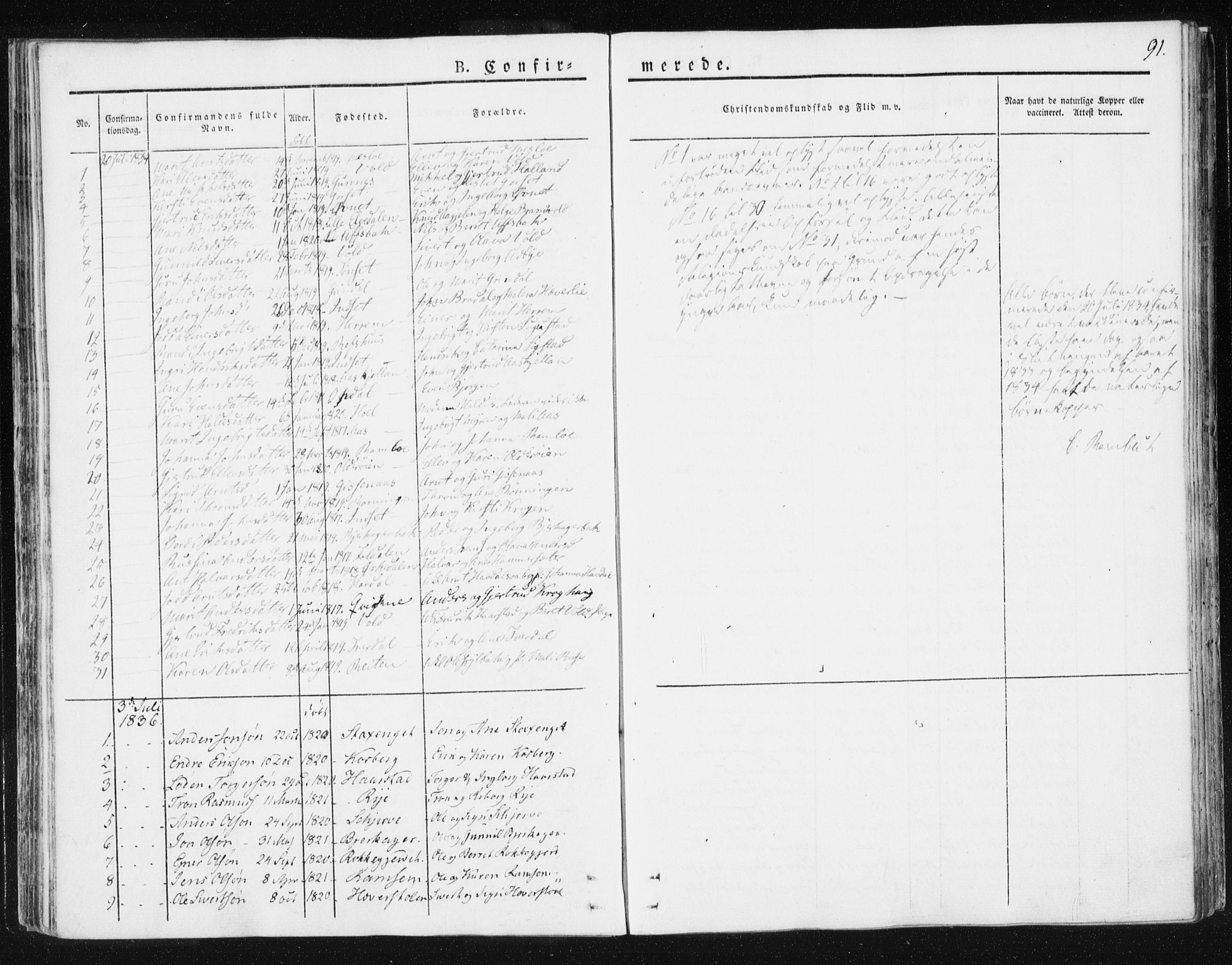 Ministerialprotokoller, klokkerbøker og fødselsregistre - Sør-Trøndelag, AV/SAT-A-1456/674/L0869: Parish register (official) no. 674A01, 1829-1860, p. 91