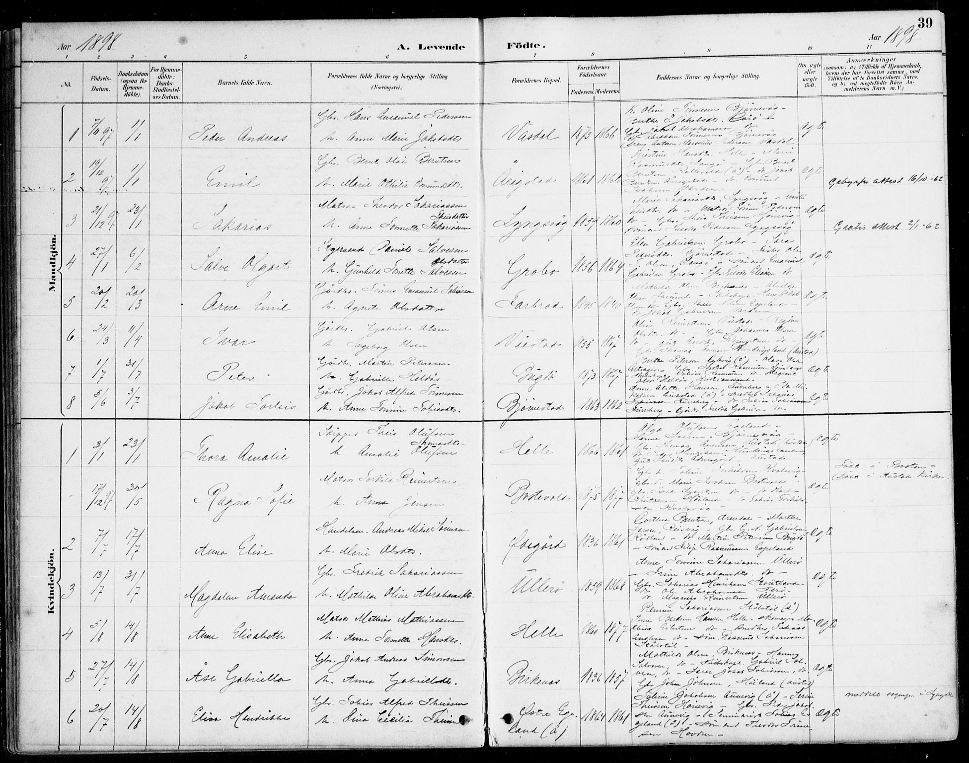 Herad sokneprestkontor, SAK/1111-0018/F/Fa/Fab/L0005: Parish register (official) no. A 5, 1886-1913, p. 39
