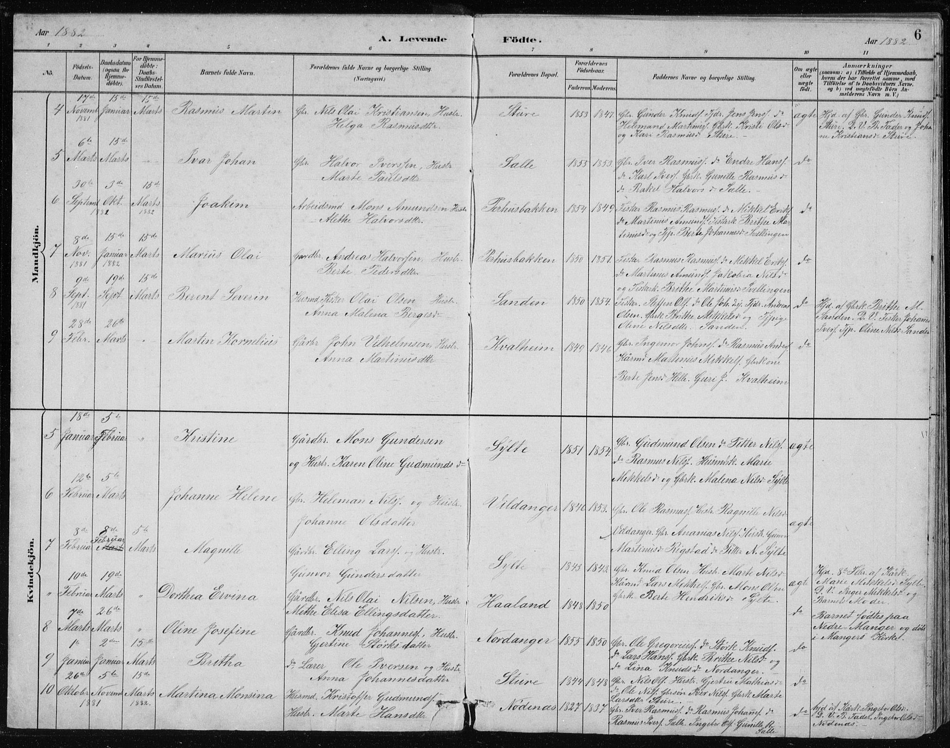 Manger sokneprestembete, AV/SAB-A-76801/H/Hab: Parish register (copy) no. B 2, 1882-1890, p. 6
