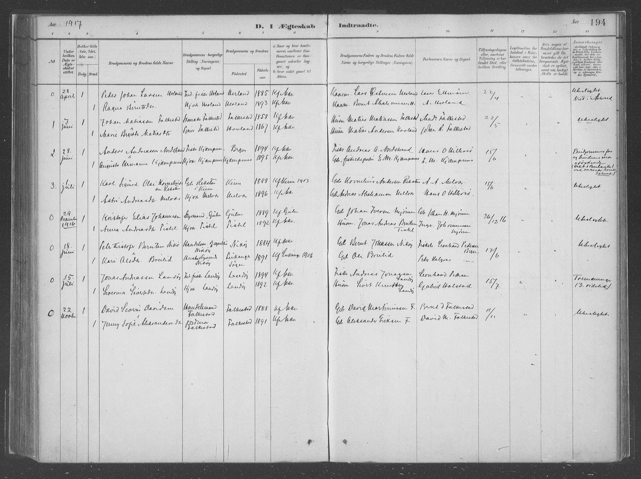 Askvoll sokneprestembete, SAB/A-79501/H/Haa/Haac/L0001: Parish register (official) no. C  1, 1879-1922, p. 194