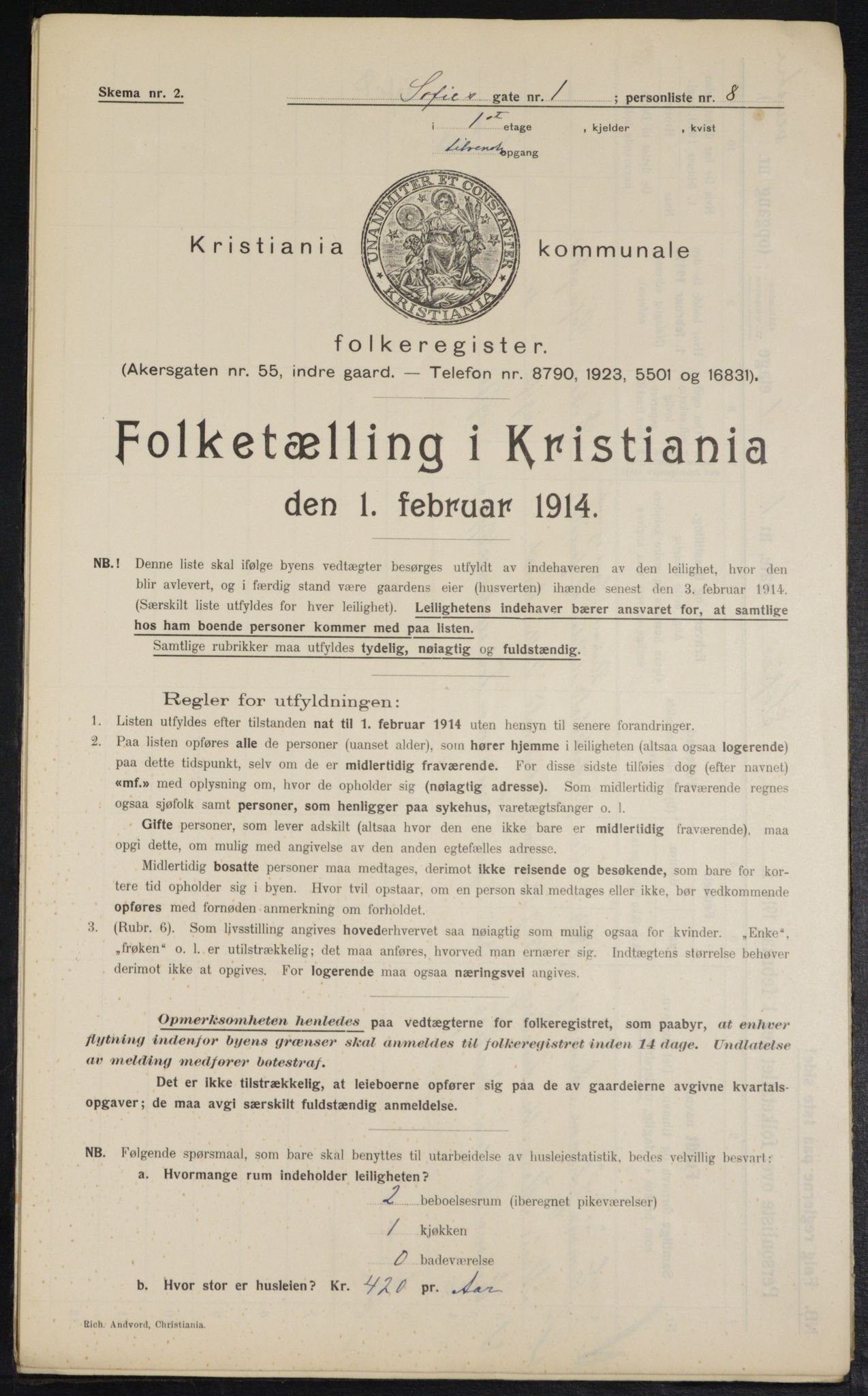 OBA, Municipal Census 1914 for Kristiania, 1914, p. 98564