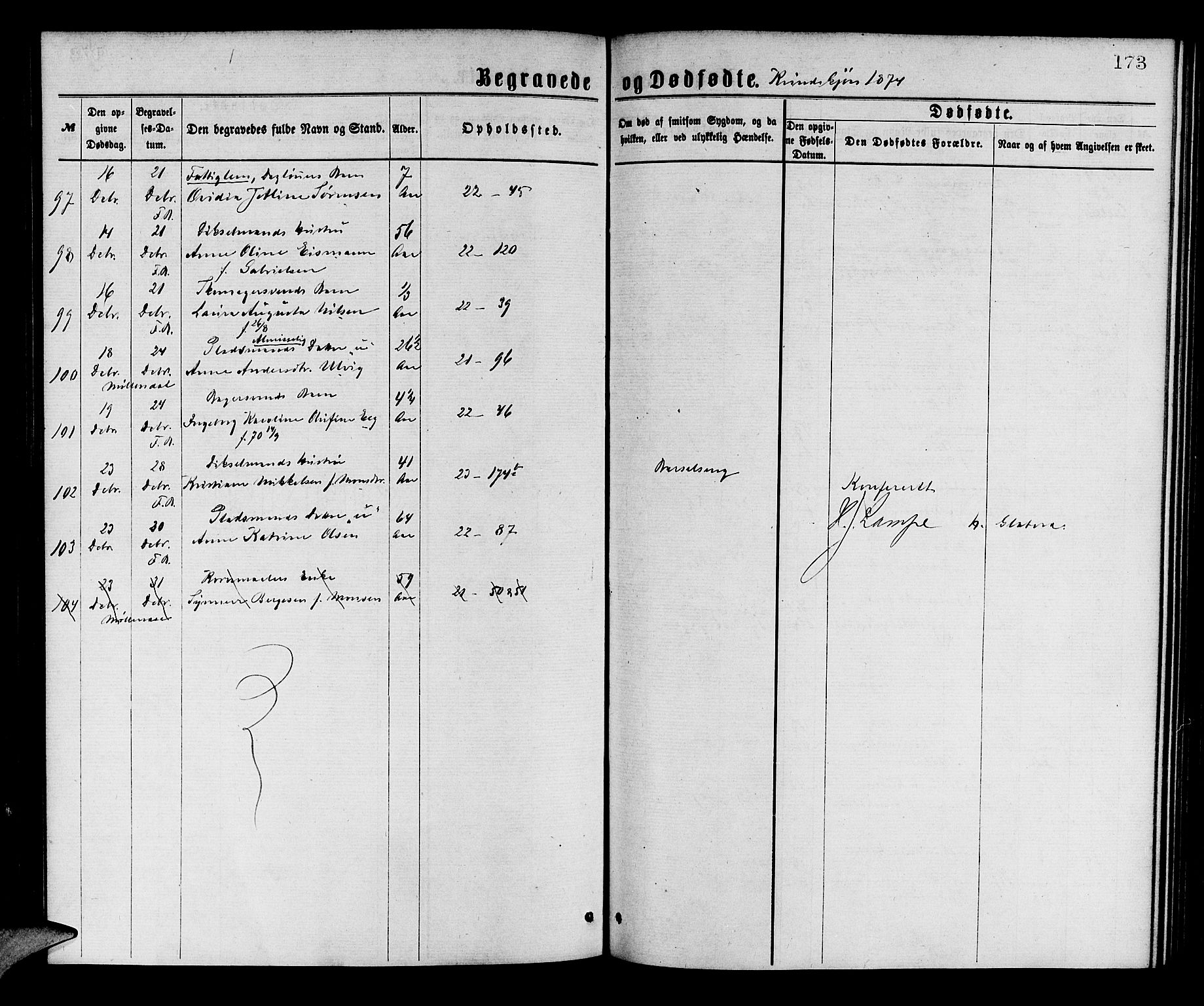 Korskirken sokneprestembete, SAB/A-76101/H/Hab: Parish register (copy) no. E 3, 1871-1883, p. 173