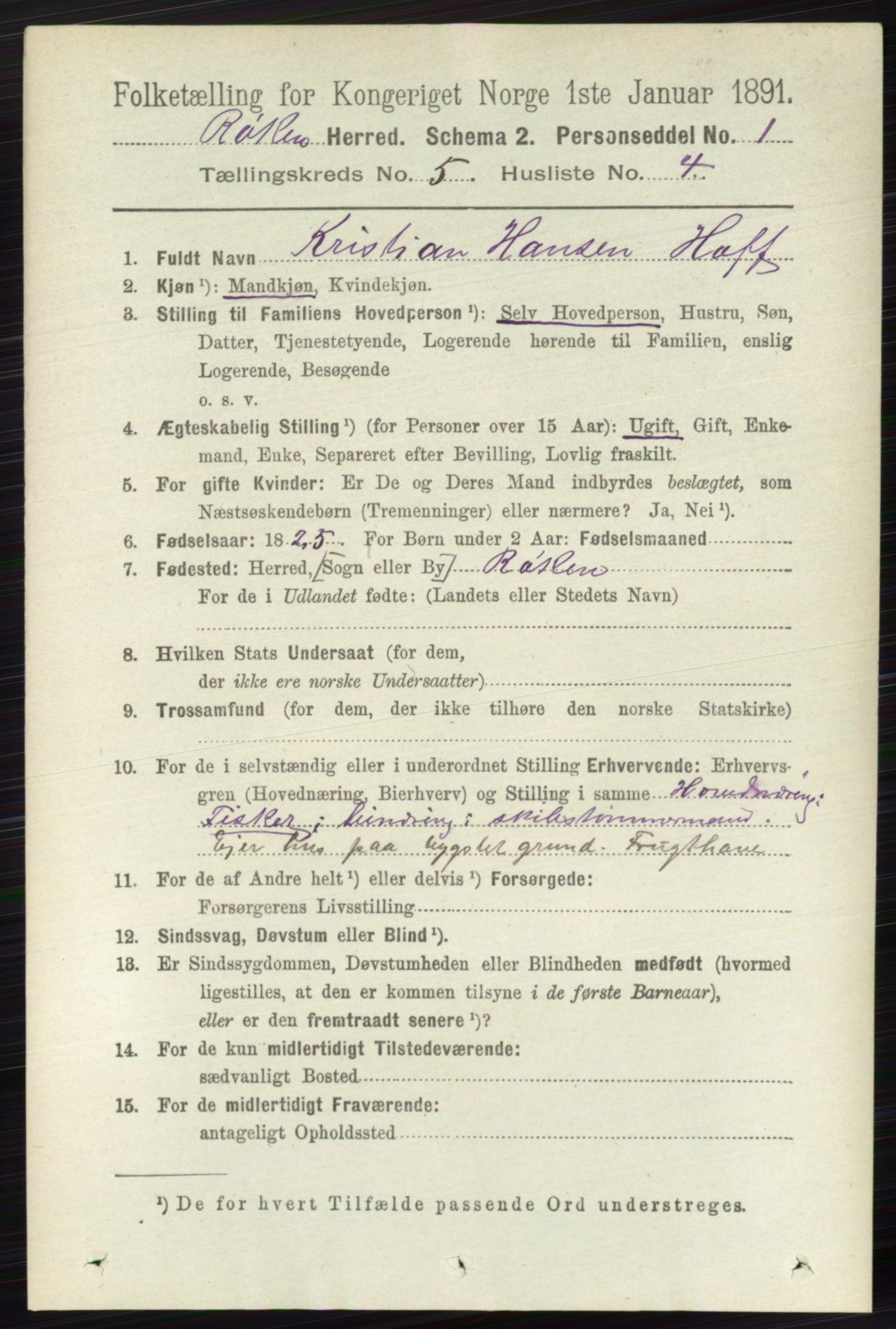 RA, 1891 census for 0627 Røyken, 1891, p. 2901