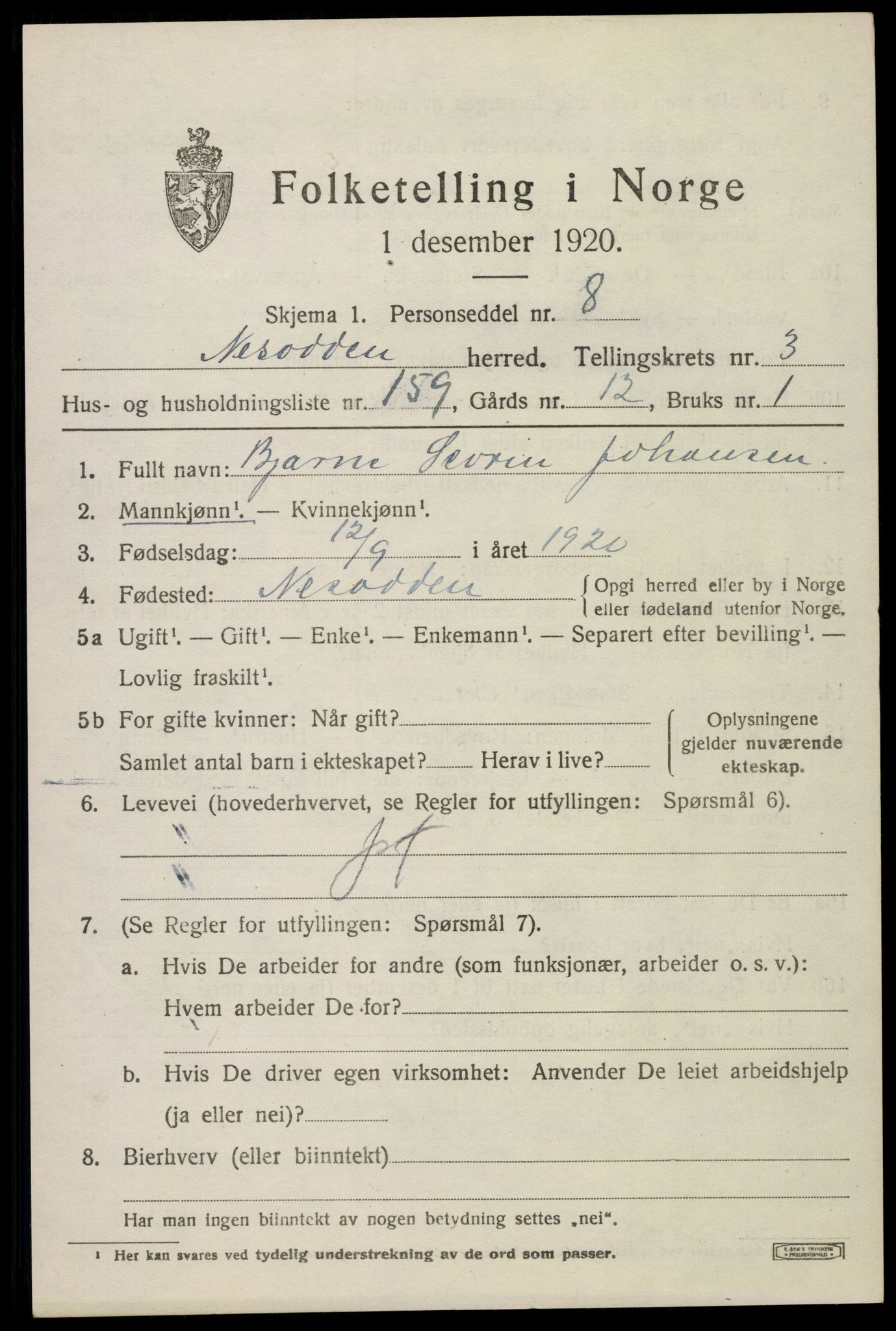 SAO, 1920 census for Nesodden, 1920, p. 4089