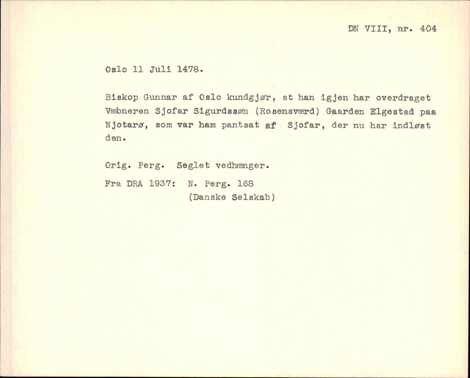 Riksarkivets diplomsamling, AV/RA-EA-5965/F35/F35f/L0003: Regestsedler: Diplomer fra DRA 1937 og 1996, p. 379